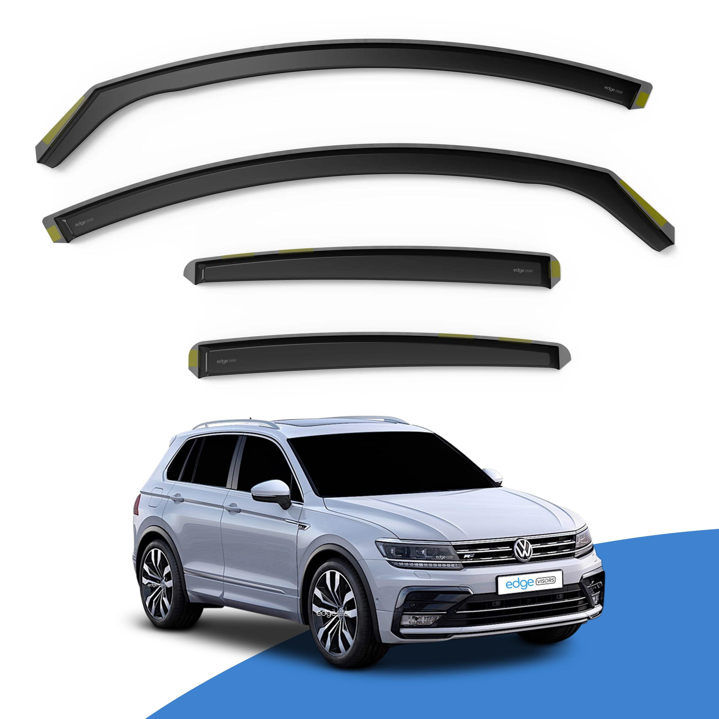 EdgeVisors Wind Deflectors | Fits: VW TIGUAN MK2 (2016-2023) 5 Door SUV 4pc Set | In-Channel Rain Guards for Wind, Rain & Sun Protection, Easy Installation - Tinted