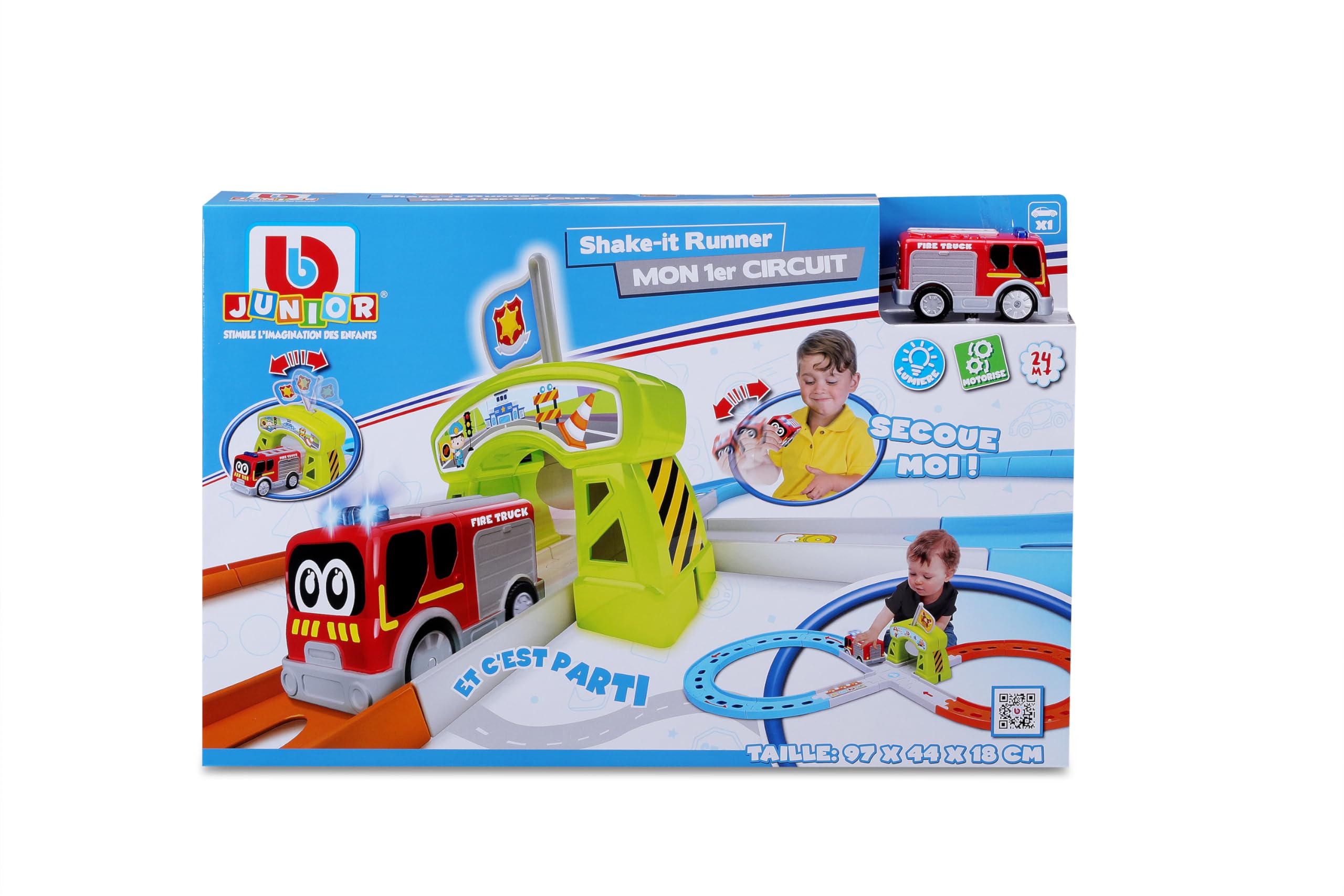 BBURAGO Shake-It Runner Infinity Track Police - Toy racetrack with police car, Shake & Go function, official police licence, recommended age 24+ months