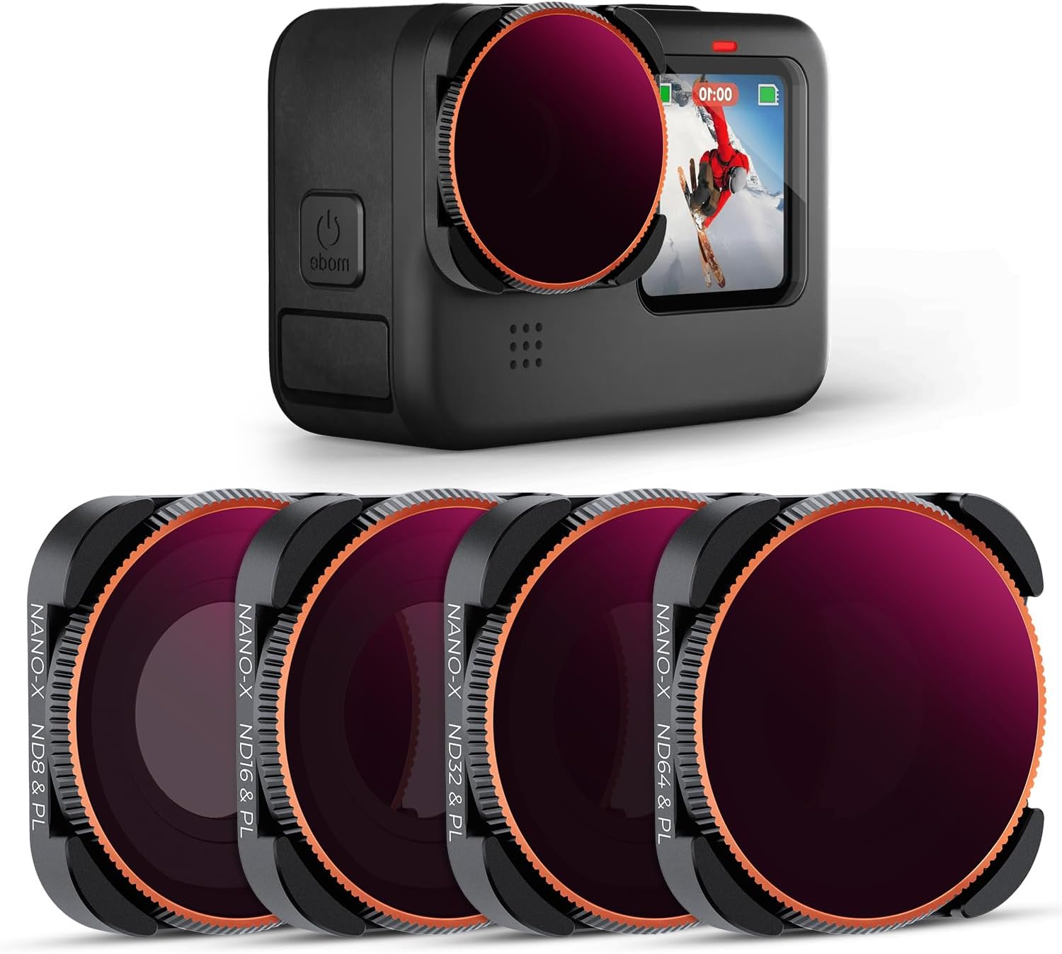 K&F Concept ND/PL Filter Set for GoPro Hero 13 12 11 10 9 Black- ND8/PL+ ND16/PL+ ND32/PL+ND64/PL 4-Pack Action Camera Neutral Density Polarizer Lens Filter Kit