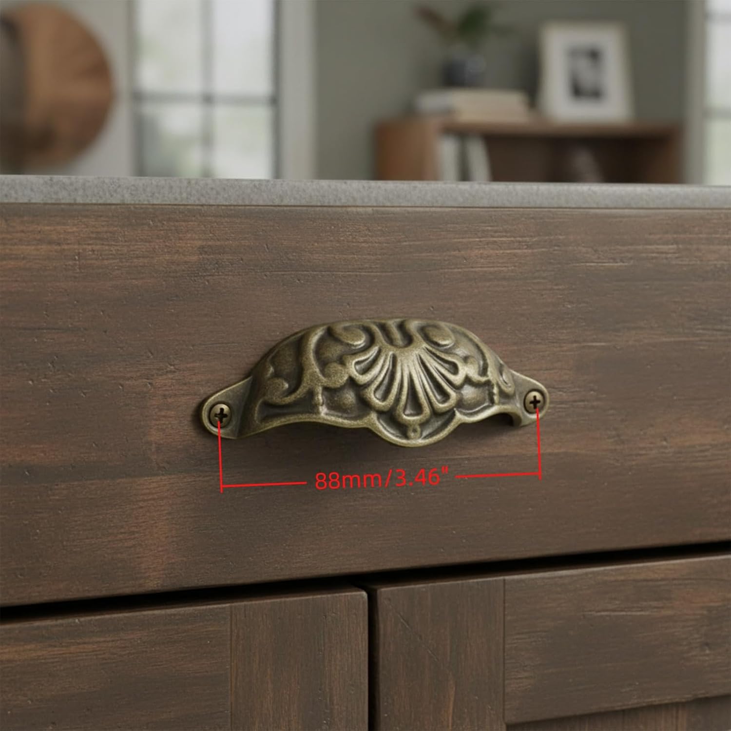 10 PCS Cup Pull Handles Shell Shape Handle Pull Knobs with Mounting Screws for Cupboard Kitchen Cabinet Drawer Dresser (Antique Brass, 3.46" Hole Center)