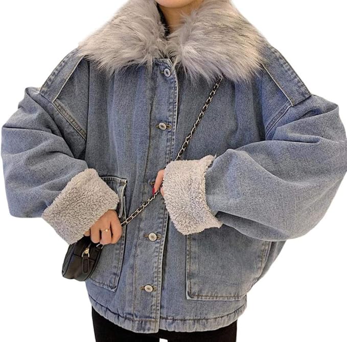 Amazon Bestmood デニムジャケット レディース 裏ボア コート ショート丈 デニム ゆったり ジージャン 裏起毛 ファー付き あったか アウター 防寒 カジュアル Gジャン 冬 ファッション コート ジャケット 通販