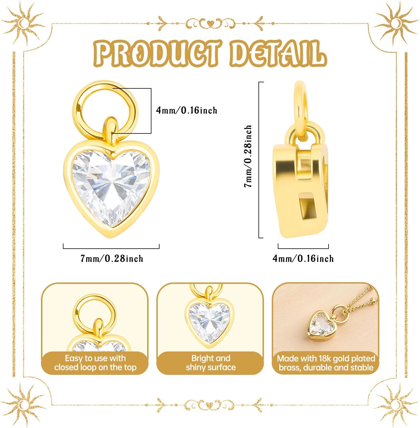 18K Gold Plated Brass Heart Charms, 3D Heart Necklace Pendant for Jewelry Making Bracelets Necklaces Earrings DIY, Mothers Day Valentines Gifts - Image 2