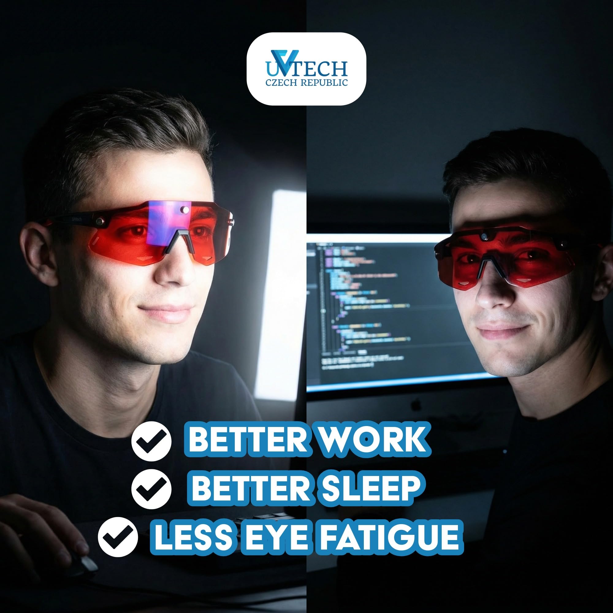 Sleep Ultimate 2 Filtro Luce Blu Occhiali 3 in 1 - Lenti Magnetiche intercambiabili (Rosso, Arancione, Giallo) - Occhiali Anti Luce Blu, Occhiali da sonno, Biohacking, Montatura TR90 Unisex