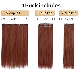 StrRid Hair Extension Clips Straight Invisible 18 Inch Long Thick Synthetic Clip in Extensions 5PCS Soft and Beautiful Copper Red Hairpieces Heat Resistant for Women Weddings Party Daily Use 6.5 Oz