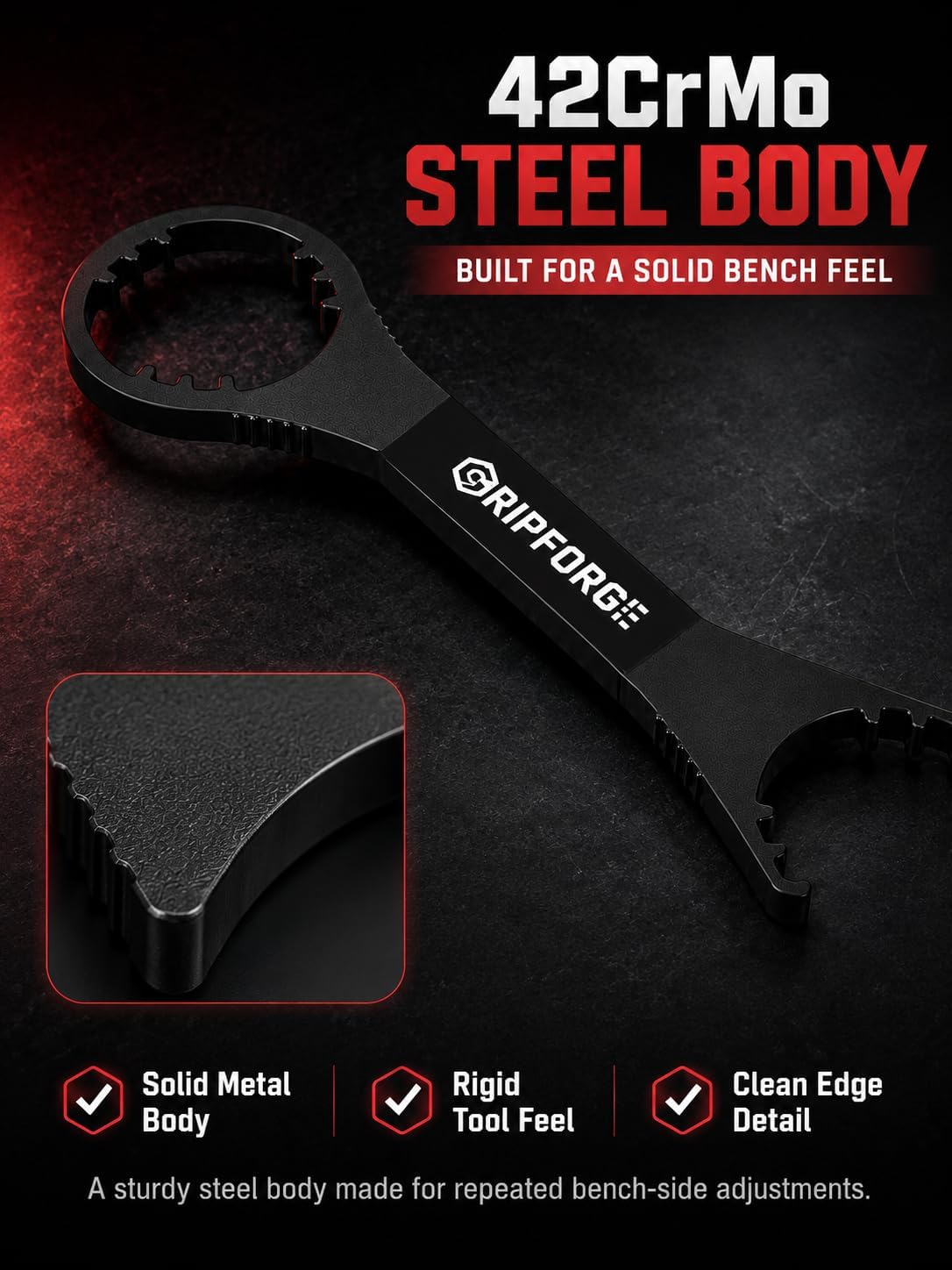 Offset Die Wrench Compatible with Lee Reloading Dies, Spline Drive Lock Rings & Breech Lock Bushings, 42CrMo Alloy Steel Double-End Angled Wrench with Thumb Grip Zones