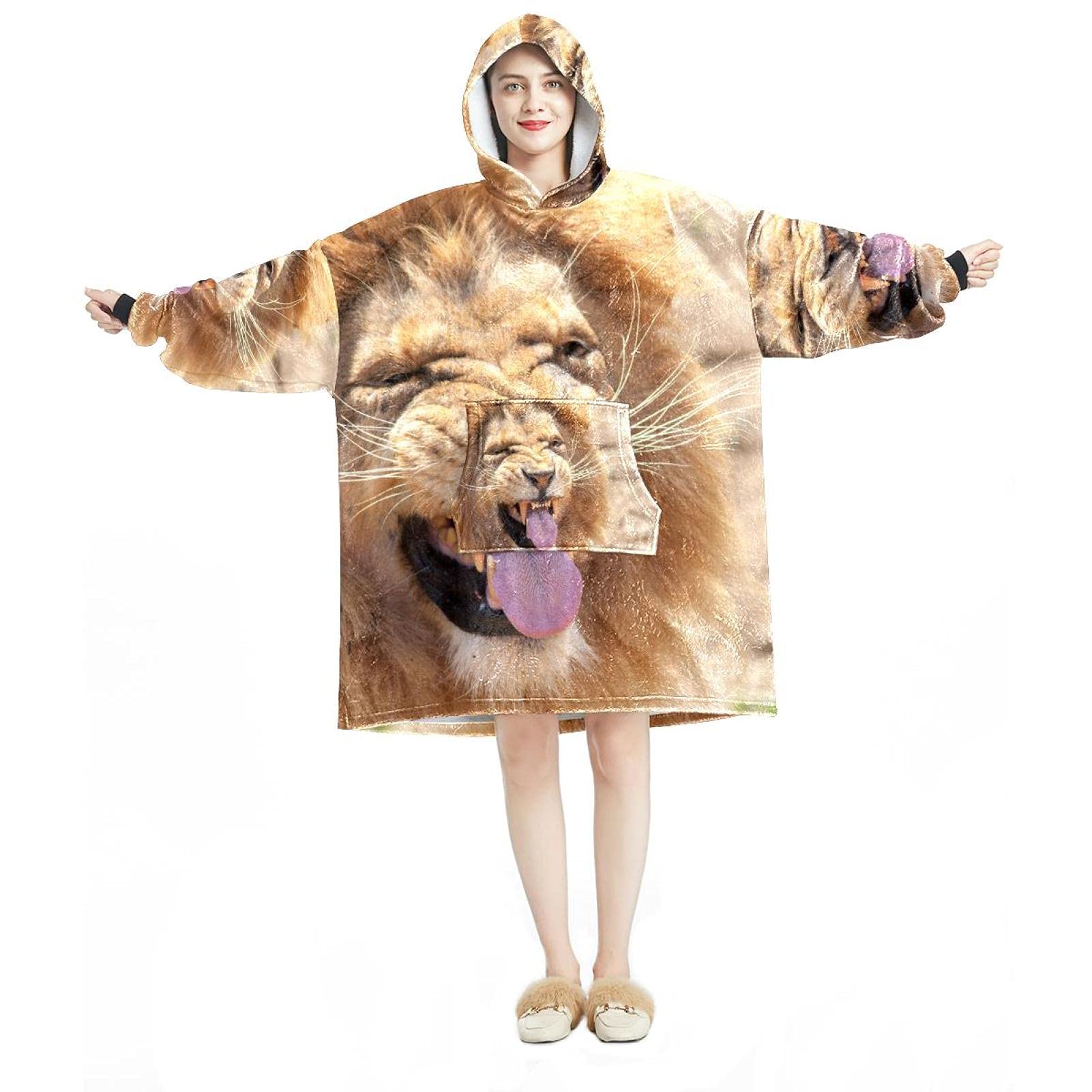 Felpa oversize con cappuccio, in flanella Sherpa, con cappuccio e tasca per adulti, uomini e donne, Hello diverse lingue a righe