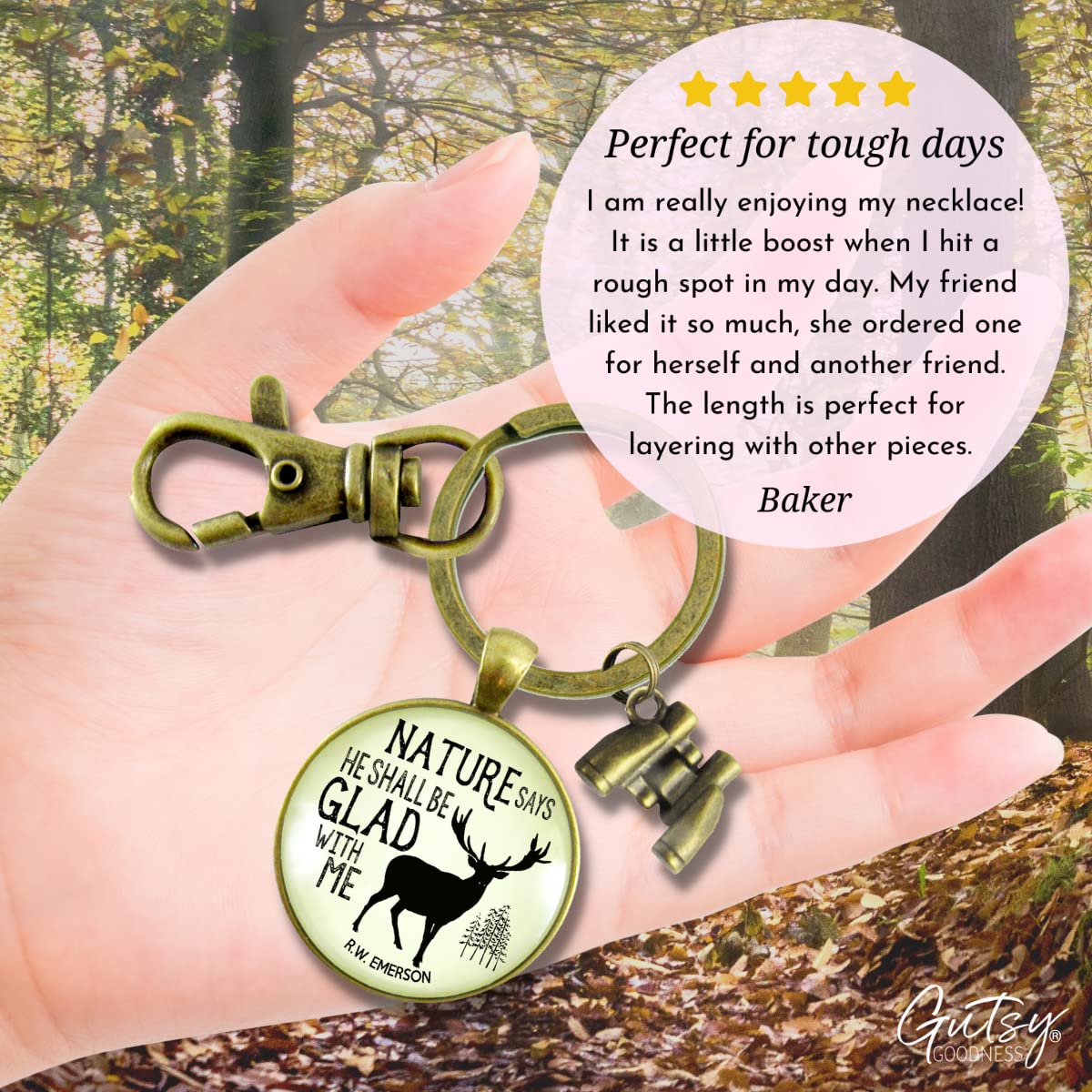 Gutsy Goodness Mens Keychain Nature Says Rustic Deer Hunter Outdoors Sportsman Dad Gift Binocular Charm : Handmade Products