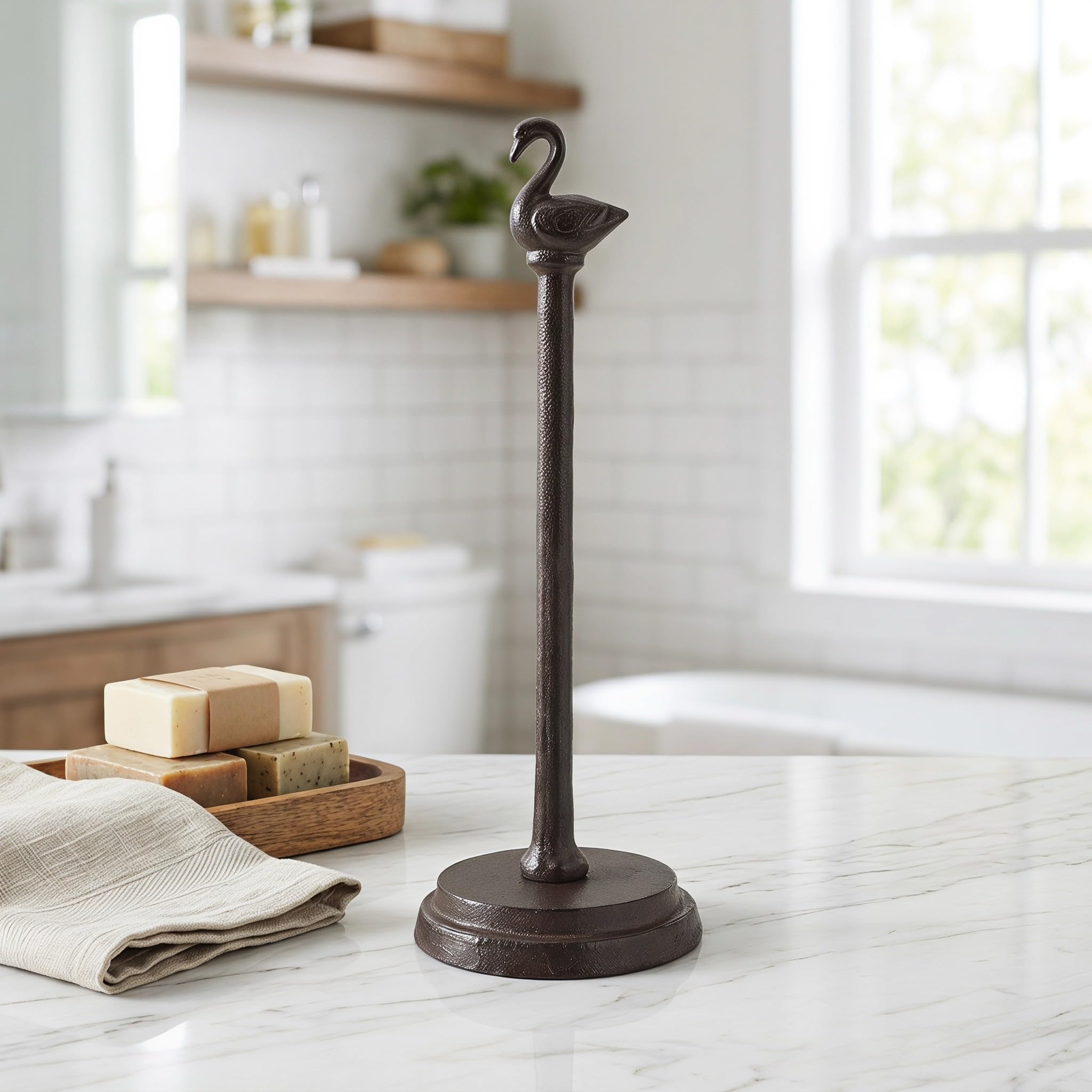 GALPADA Portarotolo a Cigno in Ghisa Nero, Design Vintage Classico | Piani Cucina e Lavabo Bagno, Design Stabile, Montaggio a Parete, Accessori Completi
