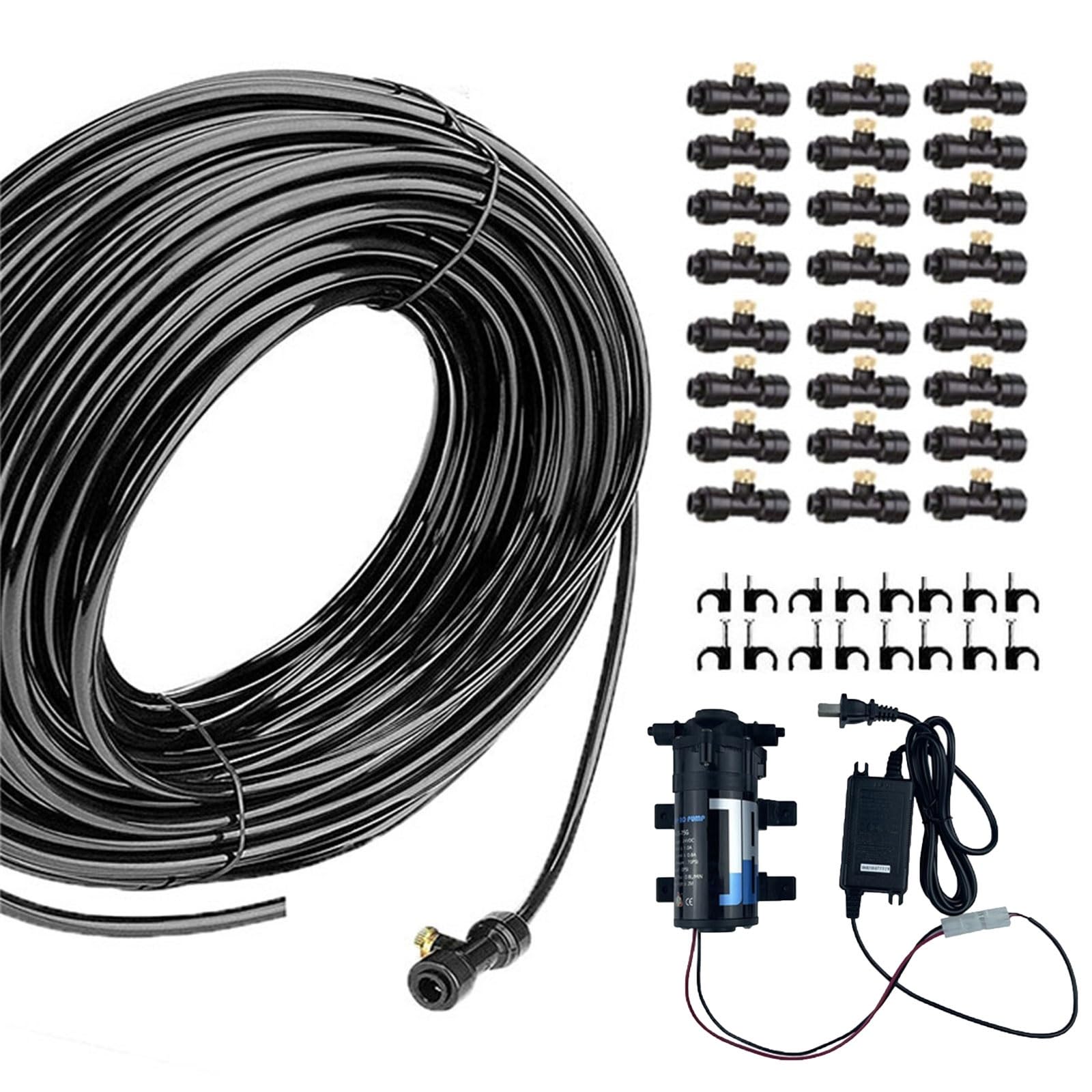 Sprühnebel Kühlung Set mit Pumpe, Outdoor Misting System, Gartenbewässerungssystem, DIY-Pflanzenbewässerungs-Set für Garten Gewächshaus Sonnenschirm (Size : 10M(32.8ft)-13 nozzles)