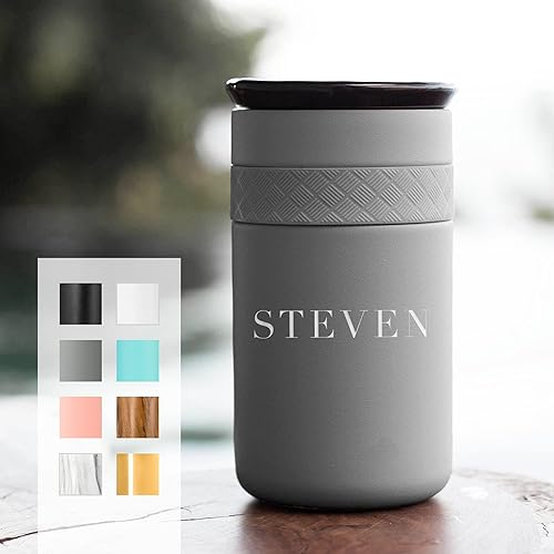Personalized Insulated Stainless Steel Coffee Tumbler 16oz and 12oz with Ceramic Lid - Premium Quality Double Wall Vacuum Elemental Tumbler - BEST