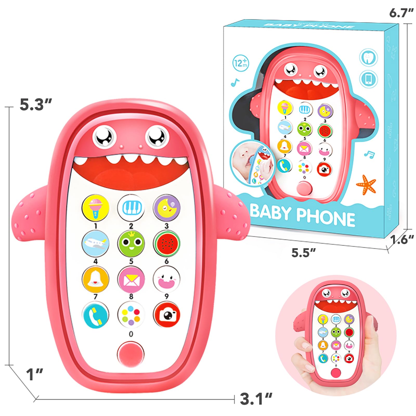 Sommer Spielzeug für zahnende Babys mit abnehmbarem Softcase, Lichter, Musik und verstellbarer Lautstärke, Spielen und Lernen für Kinder und Kleinkinder ab 18 Monaten (rot)