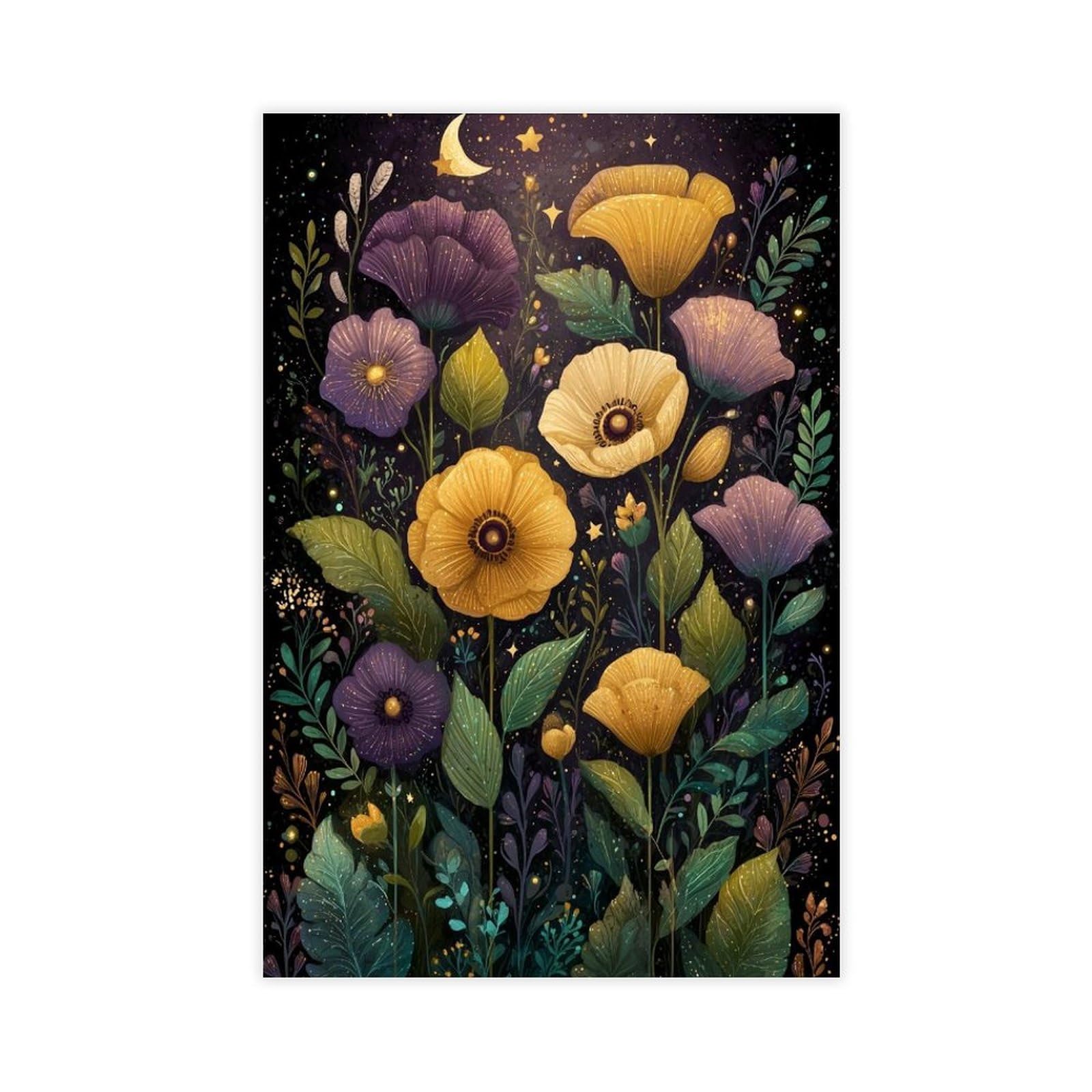 Bareronor Off-White Celestial Wildflower Canvas Poster Bedroom Decor Landscape Office Room Decor Gift 20" L X 30" W