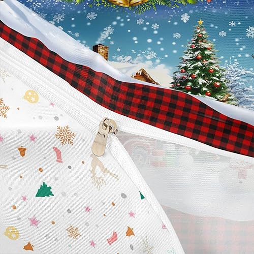 Miniatura 6 de Juego de funda de edredón de Navidad para niños, tamaño King, juego de ropa de cama retro de camión rojo y vista de nieve de invierno, 3 piezas,