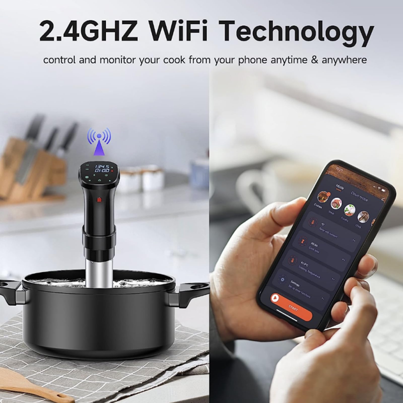 Cocina Sous Vide, circulador de inmersión térmica de 1100 W, máquina de precisión Sous Vide, calentamiento rápido con control de pantalla digital de temperatura y tiempo de receta, cocina precisa
