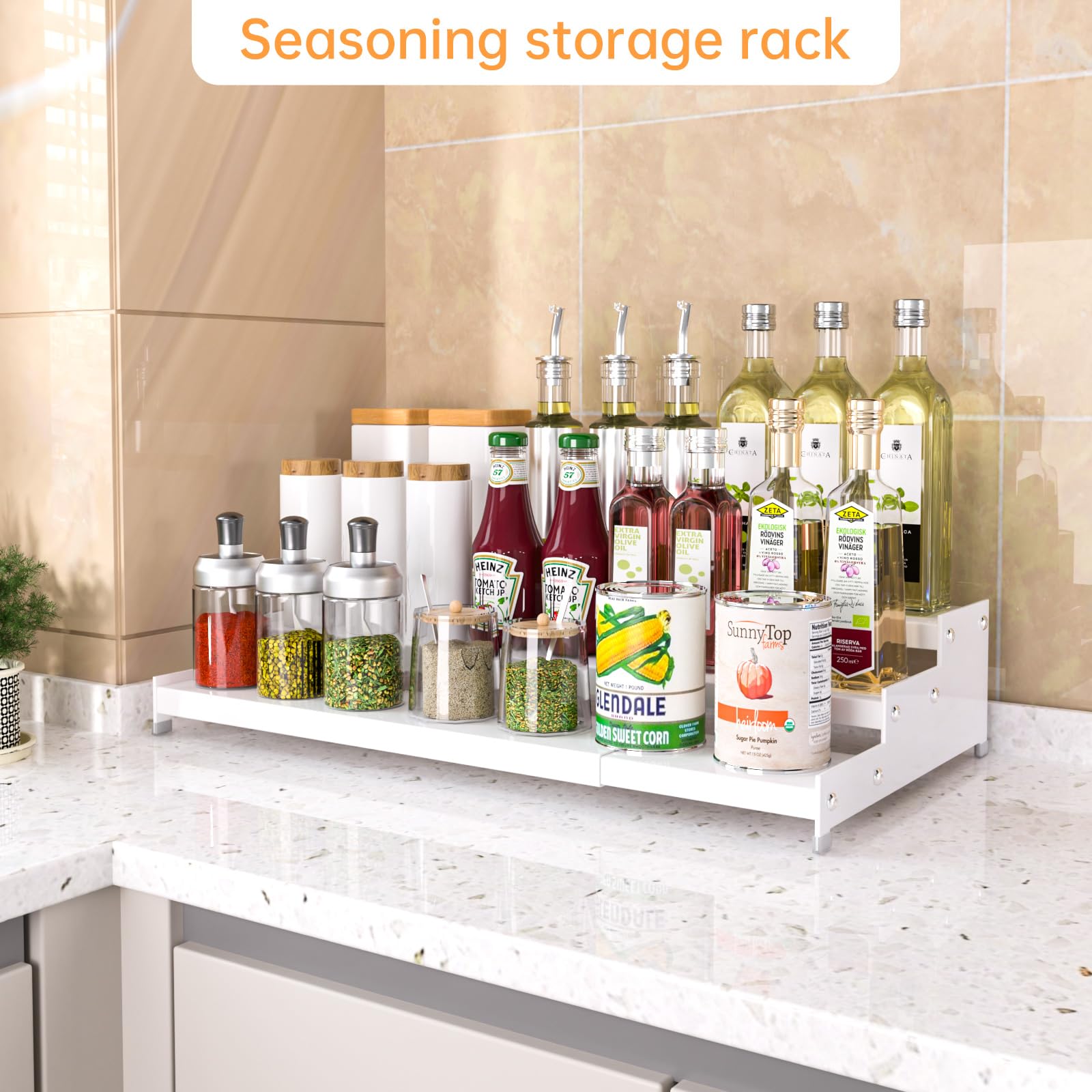 Ipotive Premium Spice Rack Organizer for Countertops - 3-Tier Space-Saving Kitchen Organizer for Spice Jars, Oil Bottles and Utensils 1 Pack White (Modern Rust-Resistant Design)