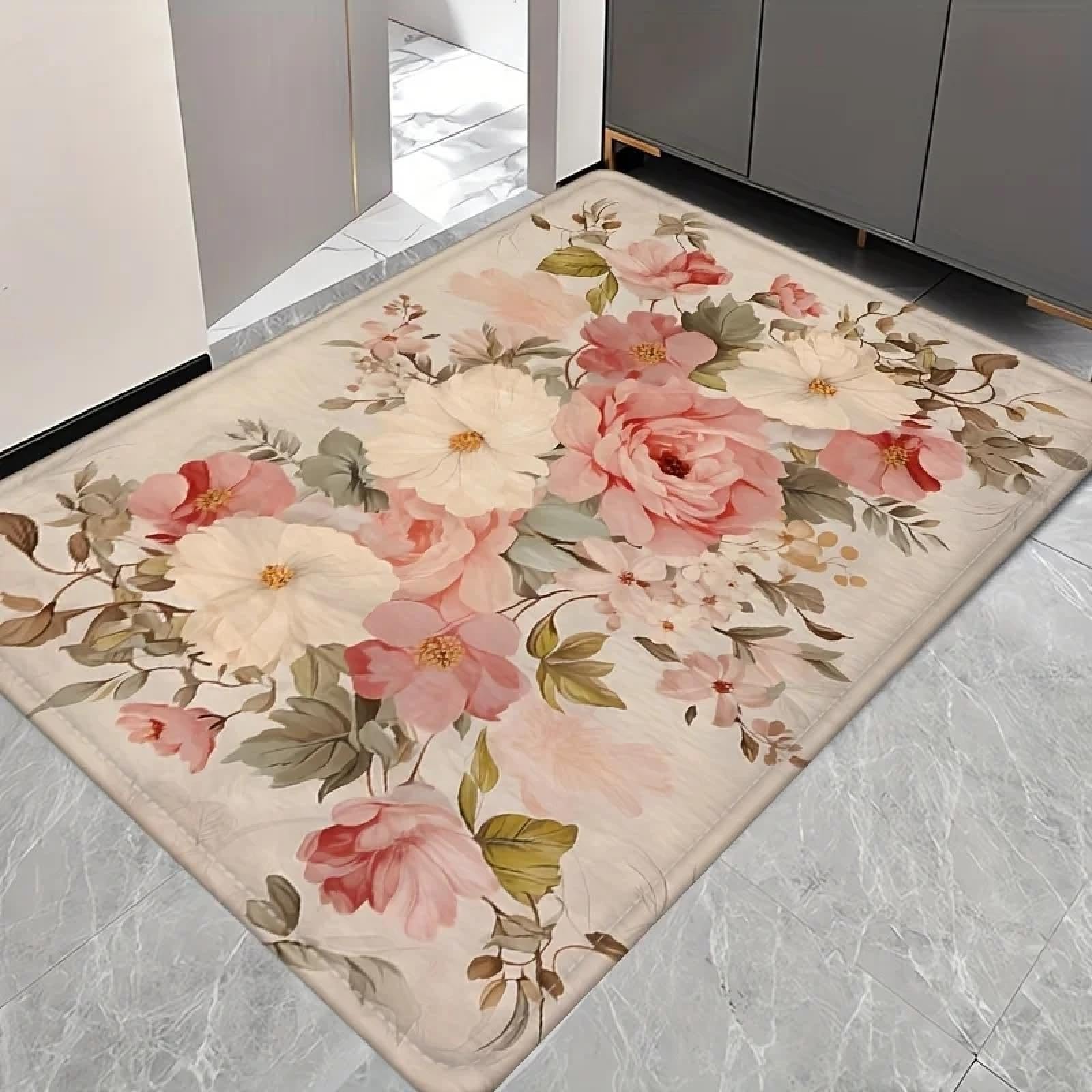 Tapis de chambre imprimé rose 60x100cm pour chevet balcon et salle de bain
