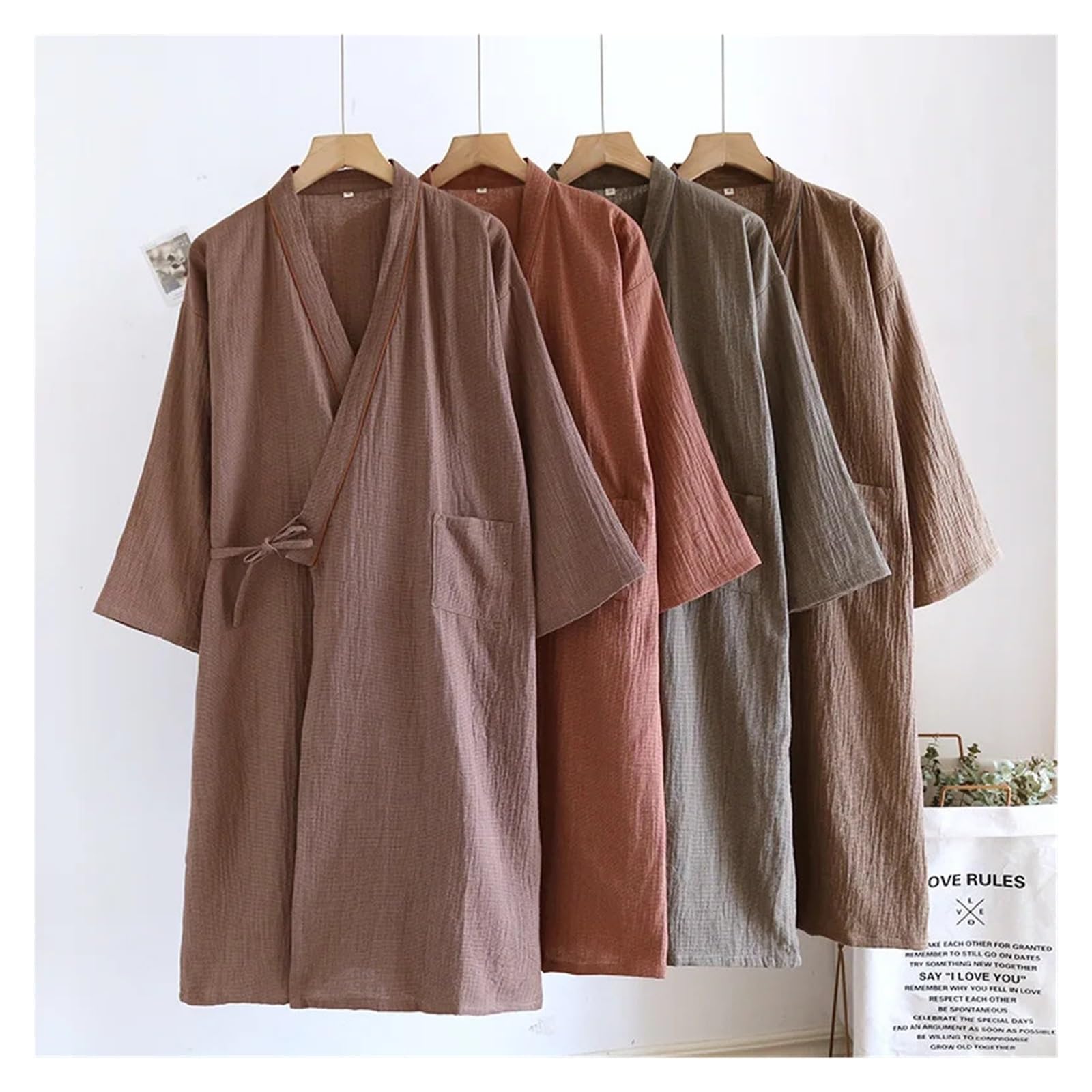 Accappatoio Uomo Accappatoi in Cotone con Tasche for Pigiami Sottili da Uomo Primaverili ed Estivi, Felpa Yukata Oversize, Accappatoio