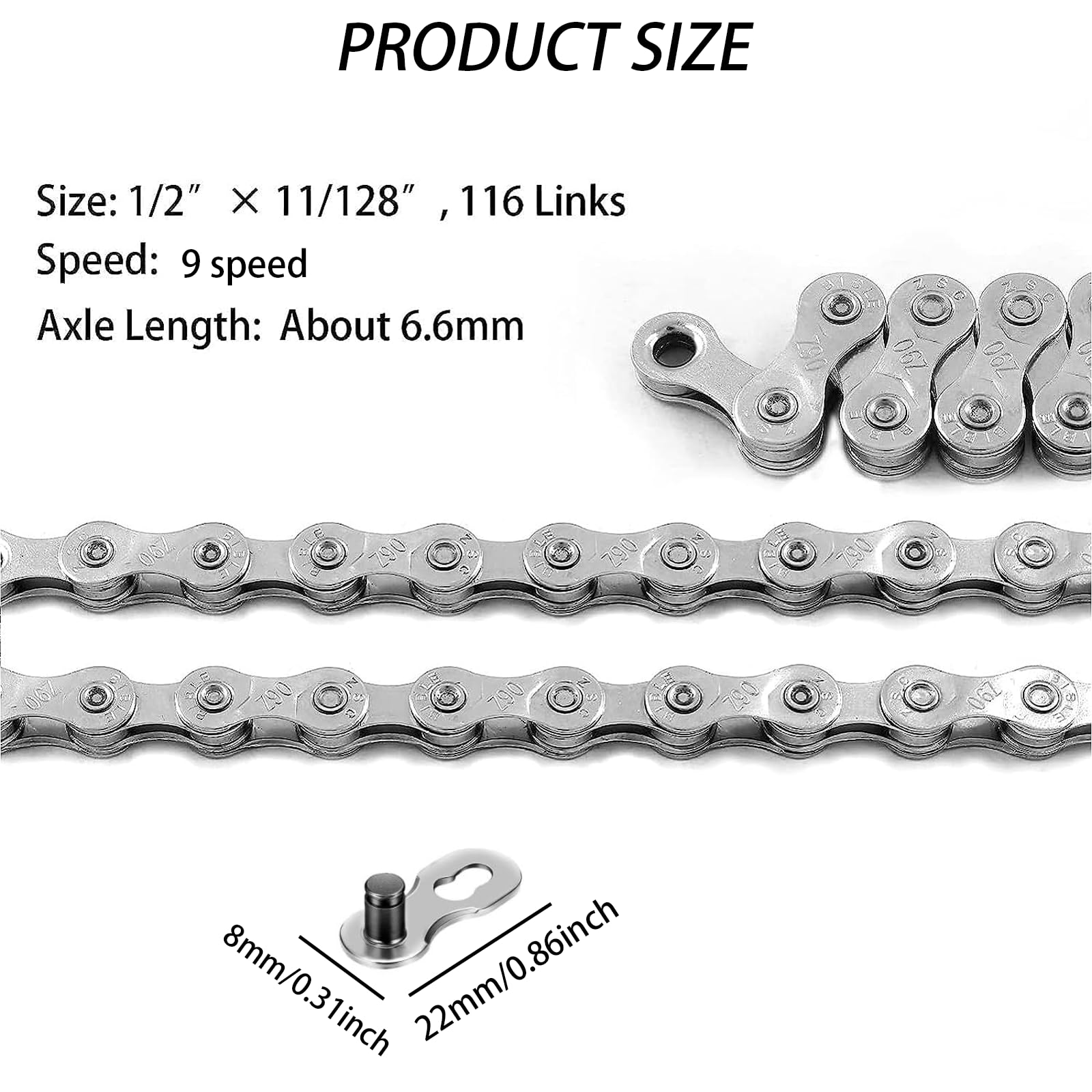 Chaîne De Vélo 9 Vitesses - 116 Maillons, Compatible Shimano/SRAM/KMC, Avec Maillon De Connexion Antivol