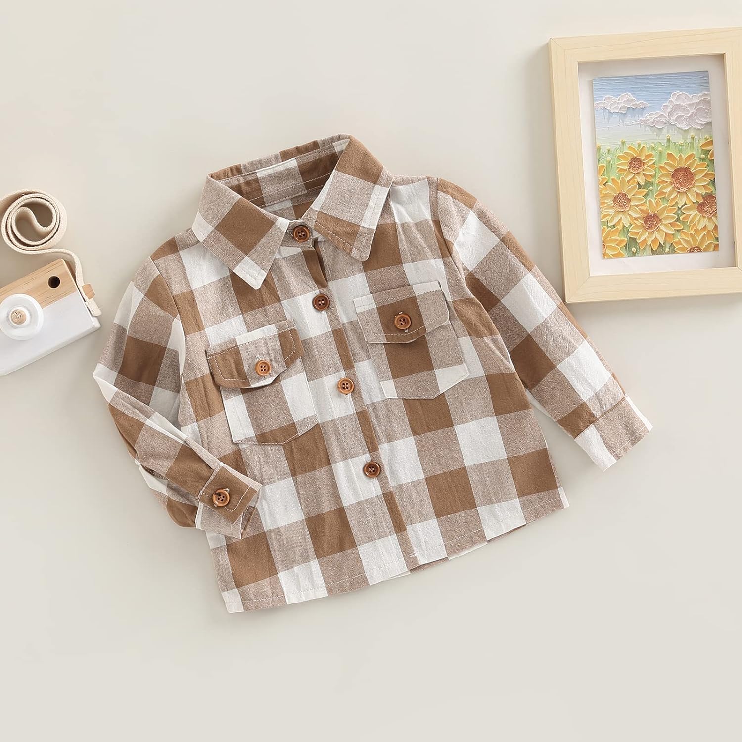 Toddler Boys Girls Flannel Shirt - Long Sleeve Plaid Lapel Button-Down Shirt, Fall Winter Jacket Top For Kids