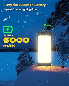 Glocusent 106 LED Camping Lights, Up to 80Hrs, 5000mAh Camping Lantern Rechargeable with 5 Brightness 3 Modes & SOS, IP68 Waterproof, Max 1200LM, Lanterns for Power Outages Hiking Emergency Hurricane