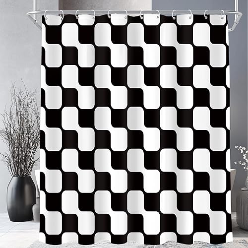 Miniatura 6 de Cinbloo Cortina de ducha retro verde salvia a cuadros de 72 pulgadas de ancho x 72 pulgadas de alto, abstracto, Y2K, lindo tablero de ajedrez beige,