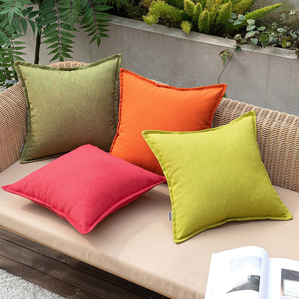 MIULEE Federe Cuscini da Esterno Impermeabili Copricuscini Decorativi Finto Lino Imitazione Fodere Cuscino con Cerniera per Giardino Divano Soggiorno Camera Moderno 45x45cm 2 Pezzi Verde Scuro