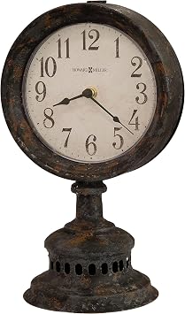 Howard Miller Dawn Mantel Clock II - Appearance Black Finish Solid Metal Frame, Aged Analog Dial with Arabic Numerals Battery-Powered Quartz Movement Idle Alarm Clock for Home Decor