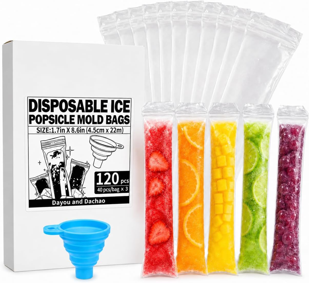 120 Pack Disposable Ice Pop Bags(1.7x8.6").BPA Free Freezer Tubes