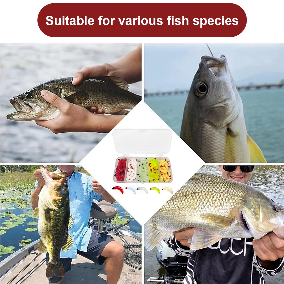 Atrayentes de pesca,50 cebos biomiméticos, 2,4 cm/0,4 g de gusanos de la harina para peces.