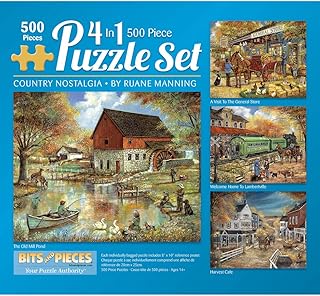 Bits and Pieces - Multipack of Four (4) 4-in-1 500 Piece Jigsaw Puzzles for Adults - Puzzles Measure 16