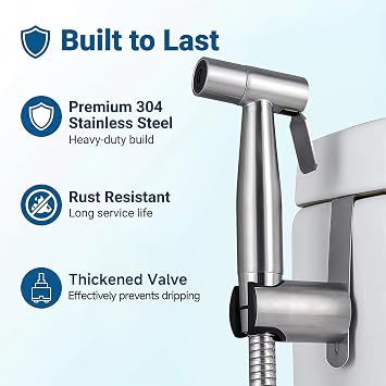 Handheld Bidet Sprayer Kit Stainless Steel Adjustable Toilet Sprayer | Douche Muslim Shower Spray Jet with 1.5m Hose T-Adapter Attachment for Toilet Bathroom Cleaning Personal Hygiene Pet Bath