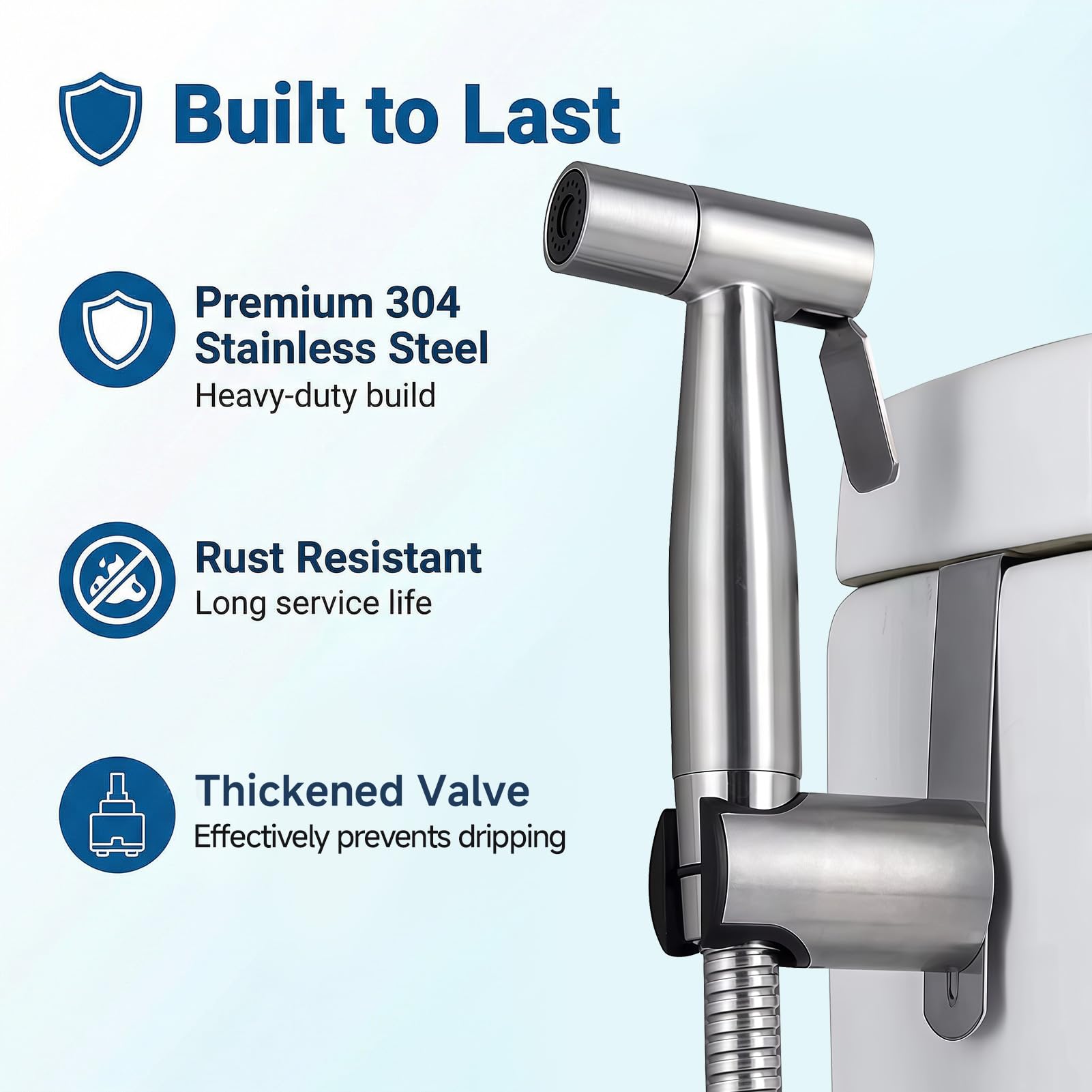Kit De Pulverizador De Bidé De Mano De Acero Inoxidable Ajustable Para Inodoro, Ducha Shattaf, Ducha Musulmana Con Chorro De Agua Y Manguera De 1,5 M, Adaptador En T Para Inodoro, Limpieza De BañO - 4