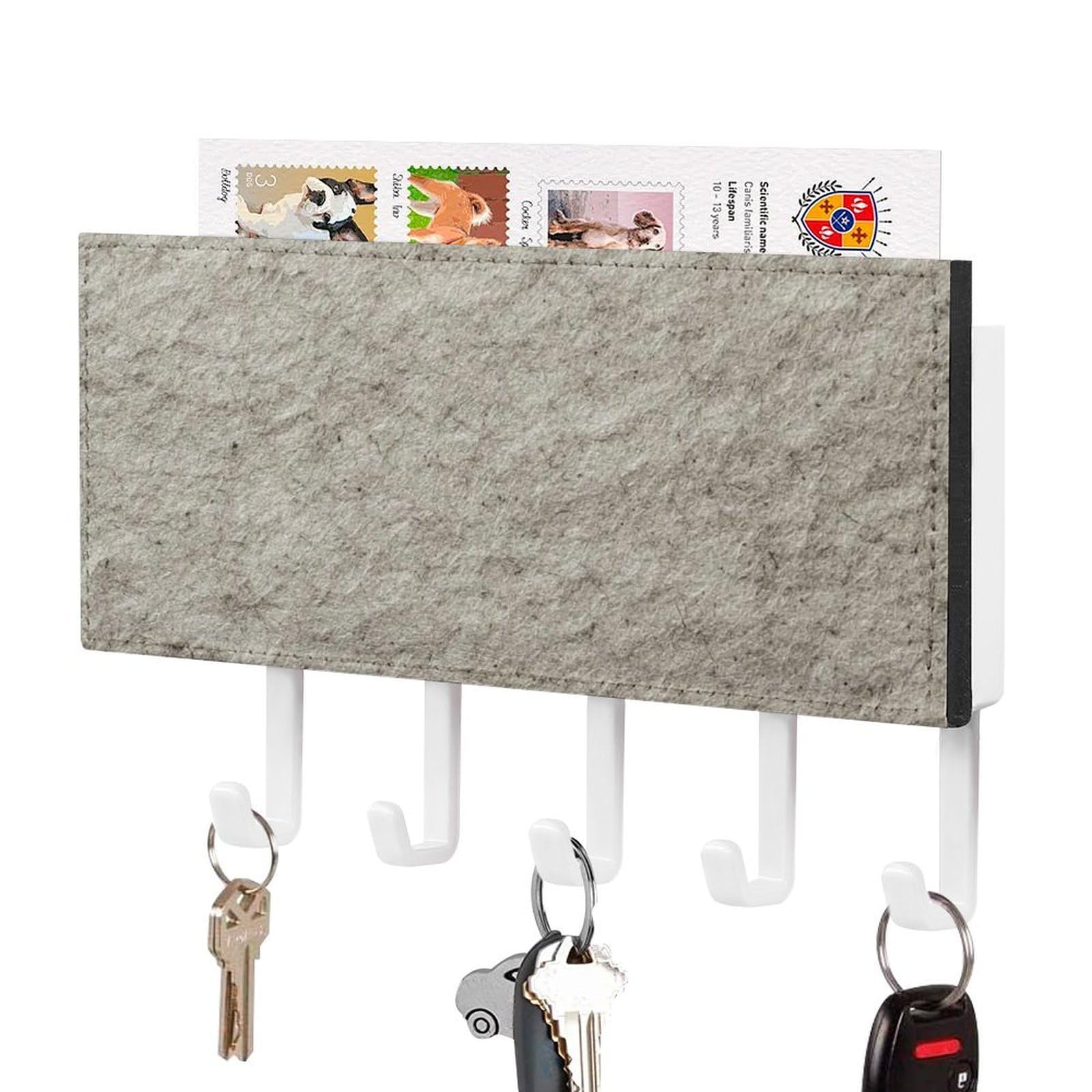 Jubonexis Navy Grey Flat Craft Paper Texture Wall Mount with 5 Hooks Acrylic Key Rack for Home Office Entryway