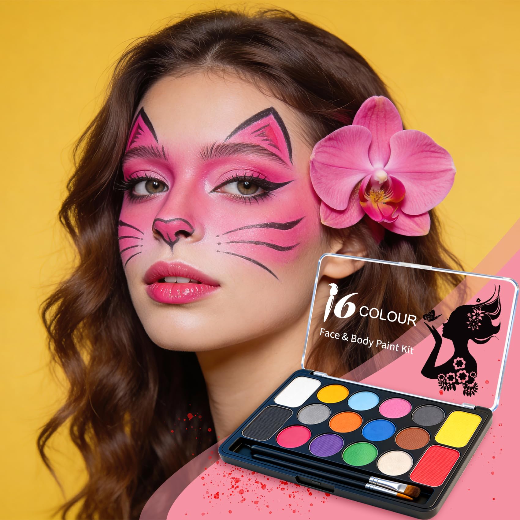 Mekkyes Truccabimbi Kit - 16 Colori Trucco Viso Bambini con 4 Colori Grandi, 52 Stencil e 1 Adesivo con Strass, Truccabimbi set Anallergici Atossici Body Painting per Halloween Carnevale Cosplay