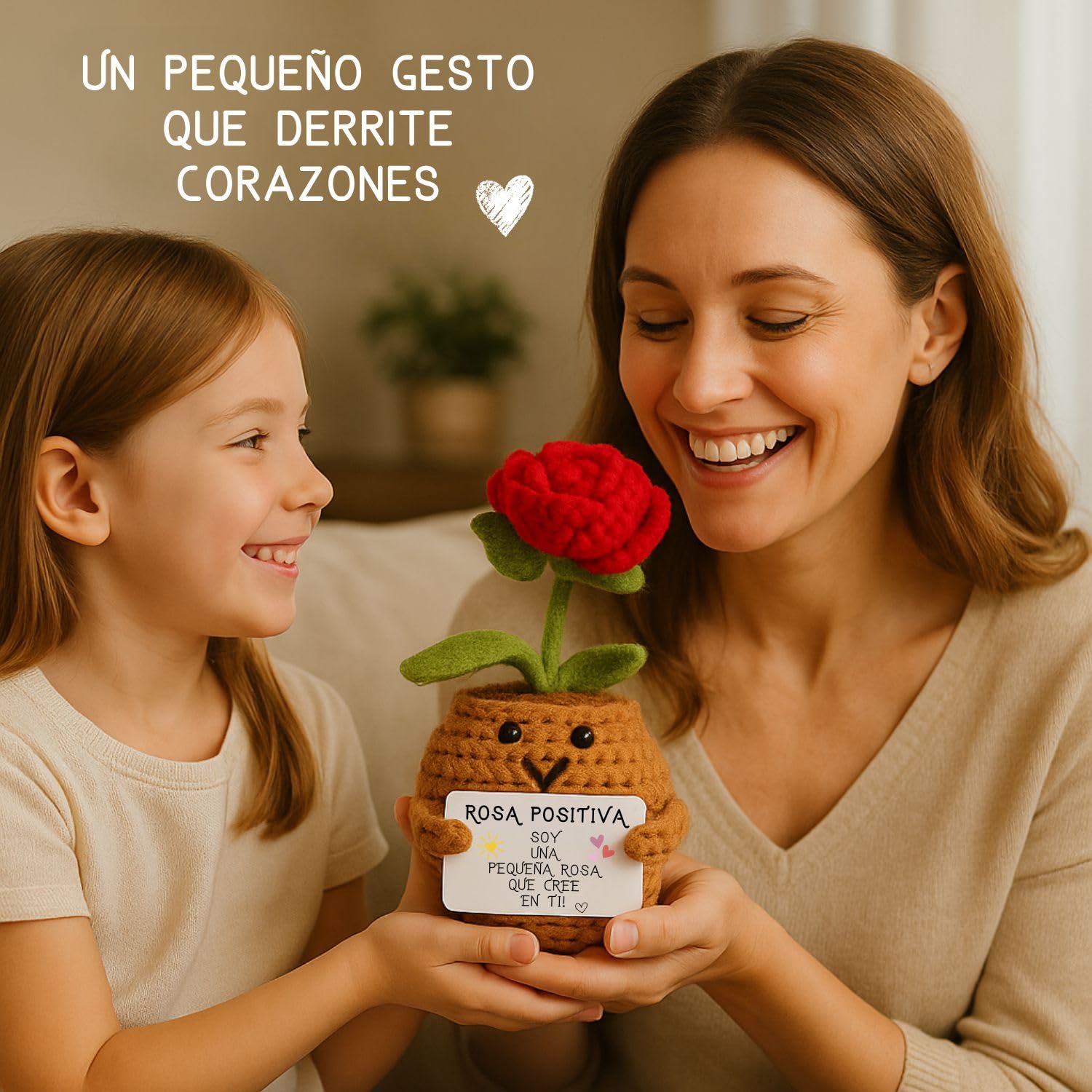 Rosa Roja Positiva | Regalo Original para Mujer & Pareja | Dia de la Madre Cumpleanos Mama Novia Amiga Companera|Sorpresa Romantica Emocional para Ella | Flor Eterna Decorativa | Decoracion Hogar Cute — view 2