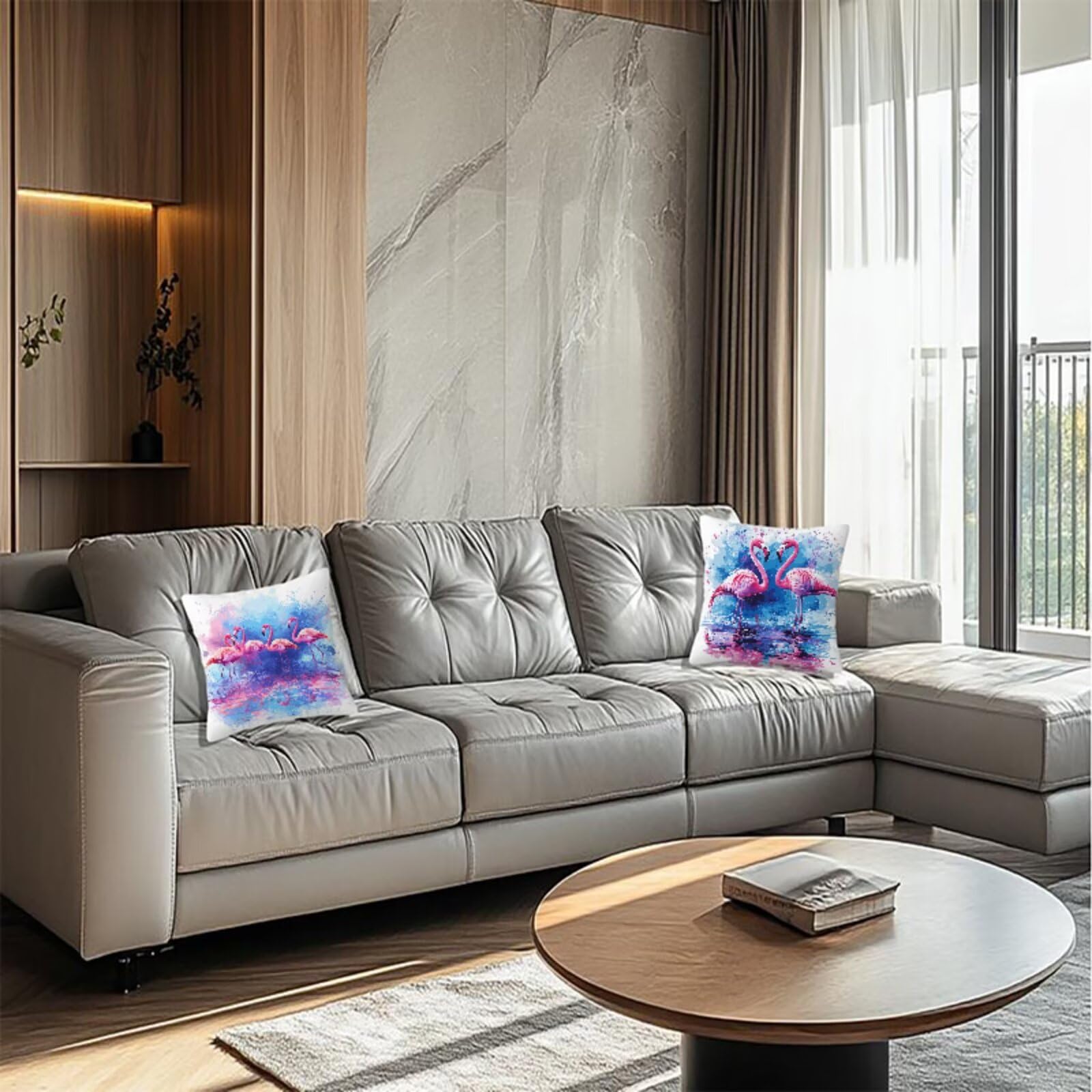 Poszewka na poduszkę 60 x 60 cm, różowa, flamingi, do użytku na zewnątrz, wodoszczelna, zestaw 4 sztuk, lniana poszewka na poduszkę, ozdobna poszewka na poduszkę z zamkiem błyskawicznym, prezent dla