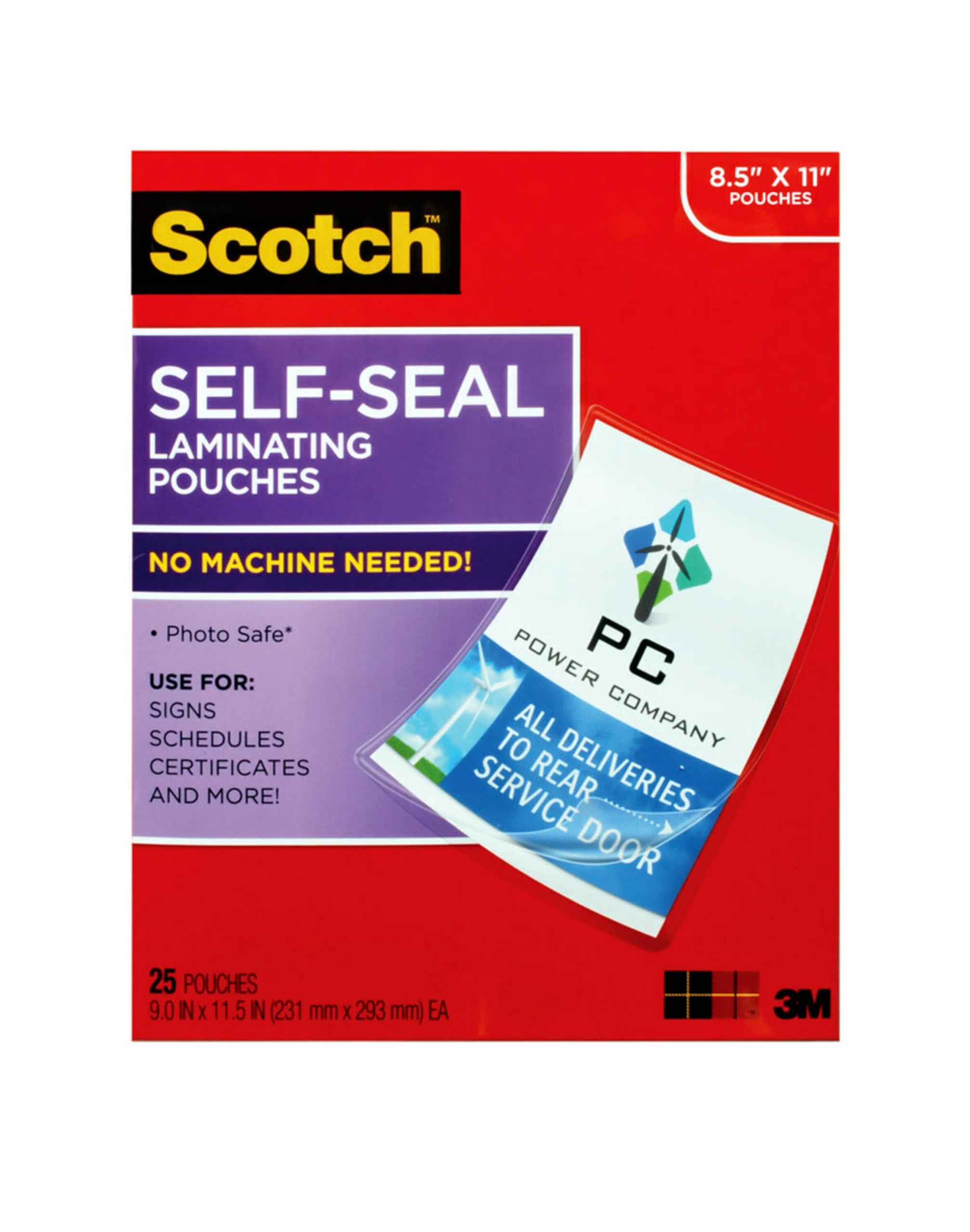 Scotch Self-Seal Laminating Pouches, 25 Pack, Letter Size (LS854-25G-WM)