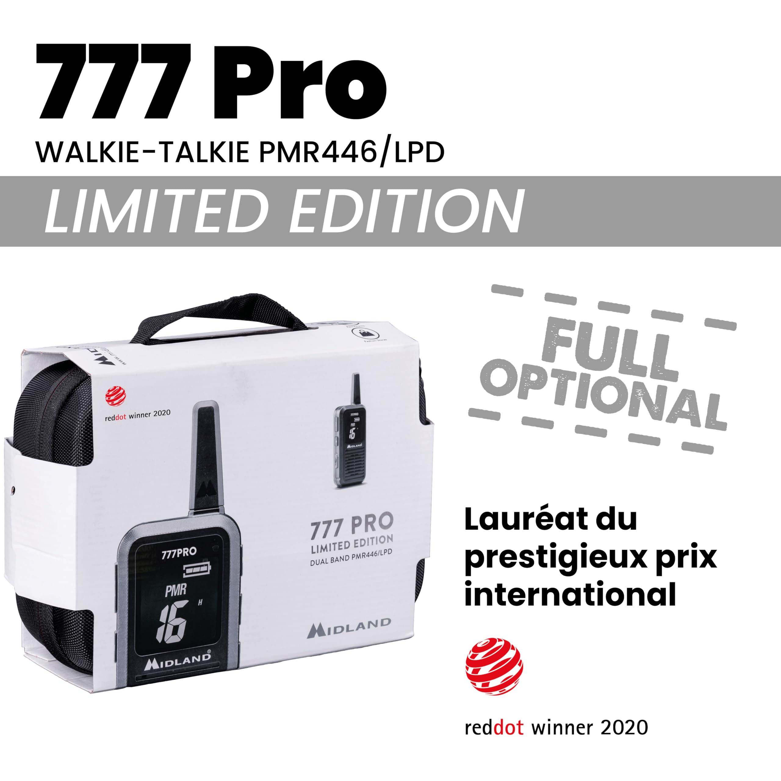 Midland - Talkie Walkie Professionnel 6Km 777 Pro, 2 Radio Récepteur Émetteur pour Sécurité, 85 Canaux - 16 PMR446/69 LPD, 38 CTCSS e 104 DCS, Autonomie 14H, Écran Numérique et Piles Rechargeables