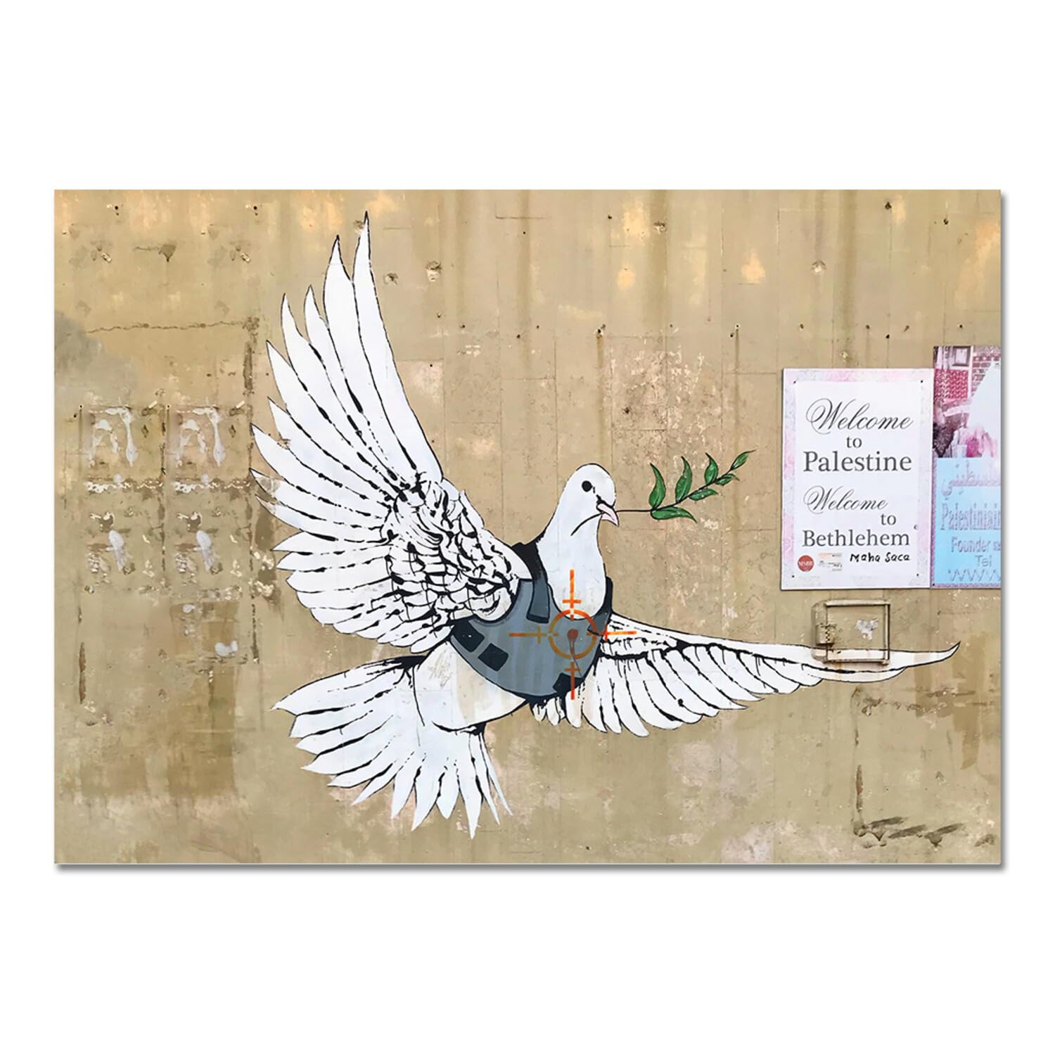 Tableau Banksy Colombe Bethléem Giallobus en verre acrylique 140x100 cm pour décoration salon