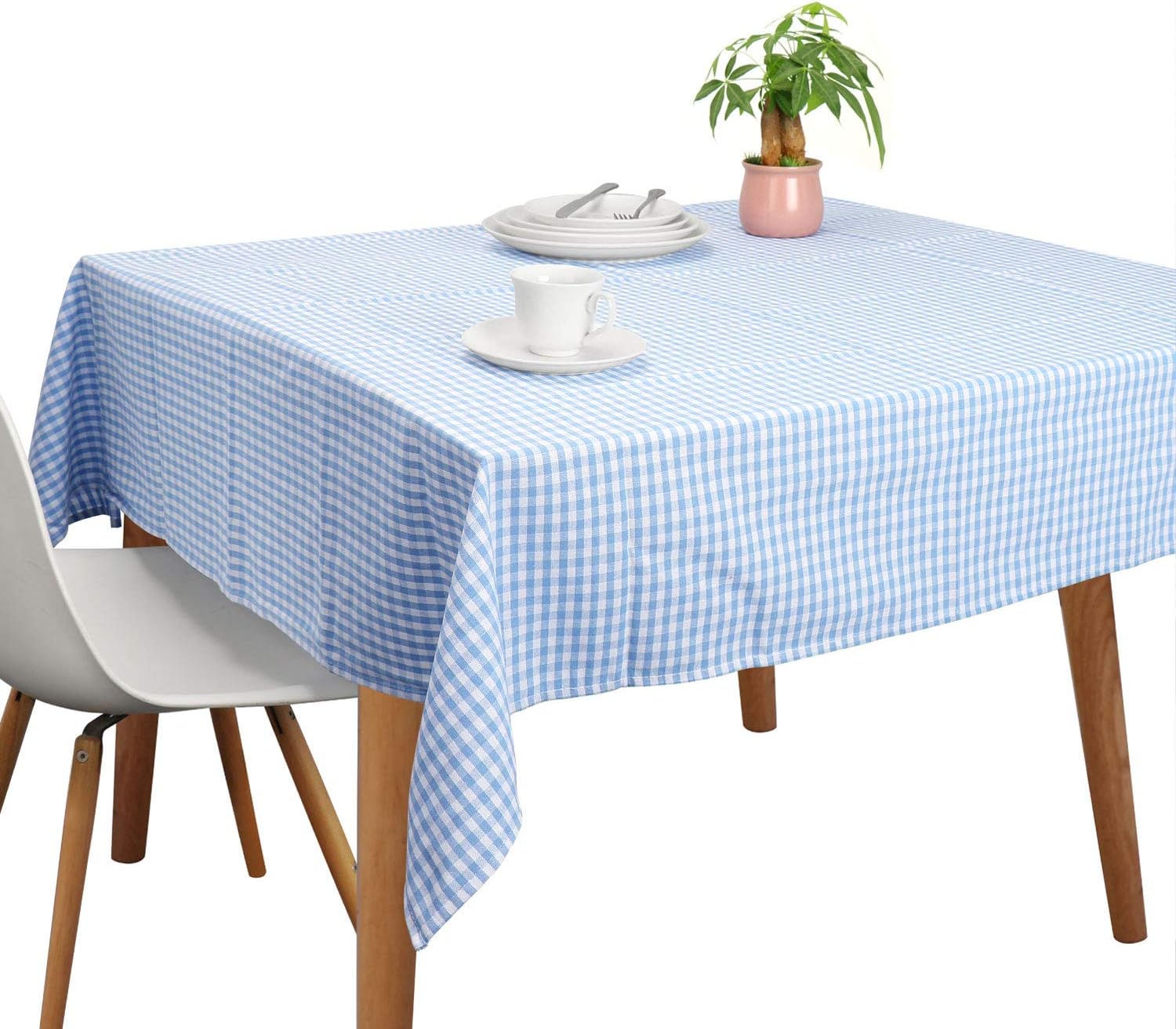 Rectangle Tablecloths, Vintage Table Covers Pure Cotton Gingham Tablecloths Oversized Christmas Holiday Home Decorative Checkered Plaid Table cloths for Everyday Dinner (Blue, 104 X 60 inch)