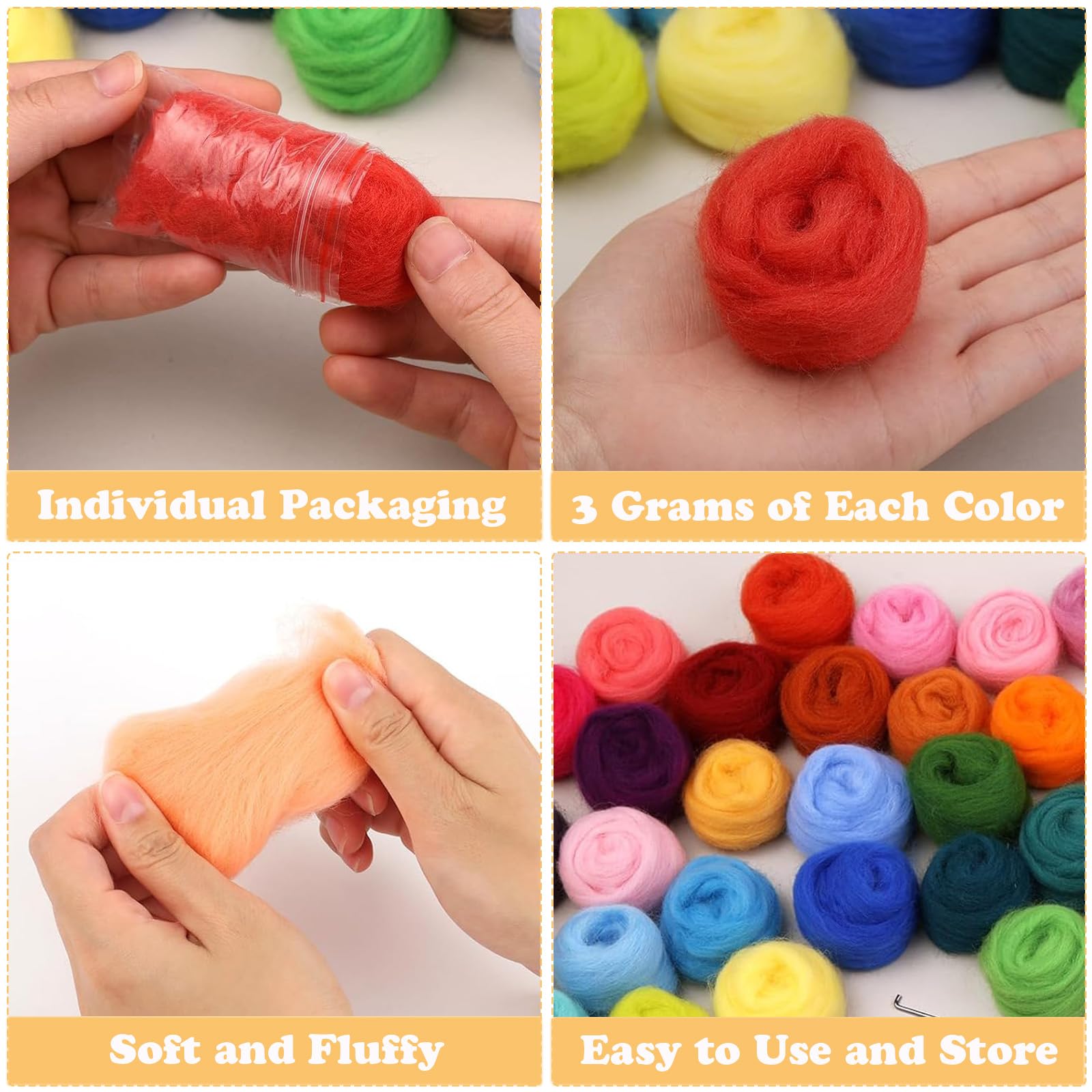 Kit Laine à Feutrer Pour Débutants - 25 Couleurs De Laine Cardée Pour Feutrage à L'aiguille Ou Humide