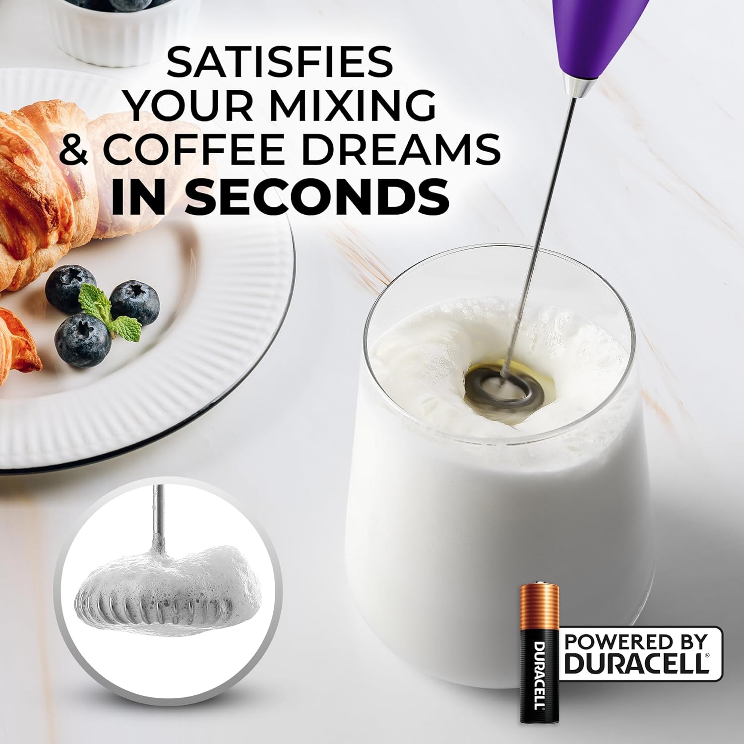 Batidora de Leche Eléctrica Zulay Kitchen con 2 Baterías Duracell - Batidora de Bebidas Portátil Ultra Rápida - Batidora Eléctrica para Espumar Leche para Café, Lattes, Capuchinos, Matcha, Chocolate Cal - imagen 6