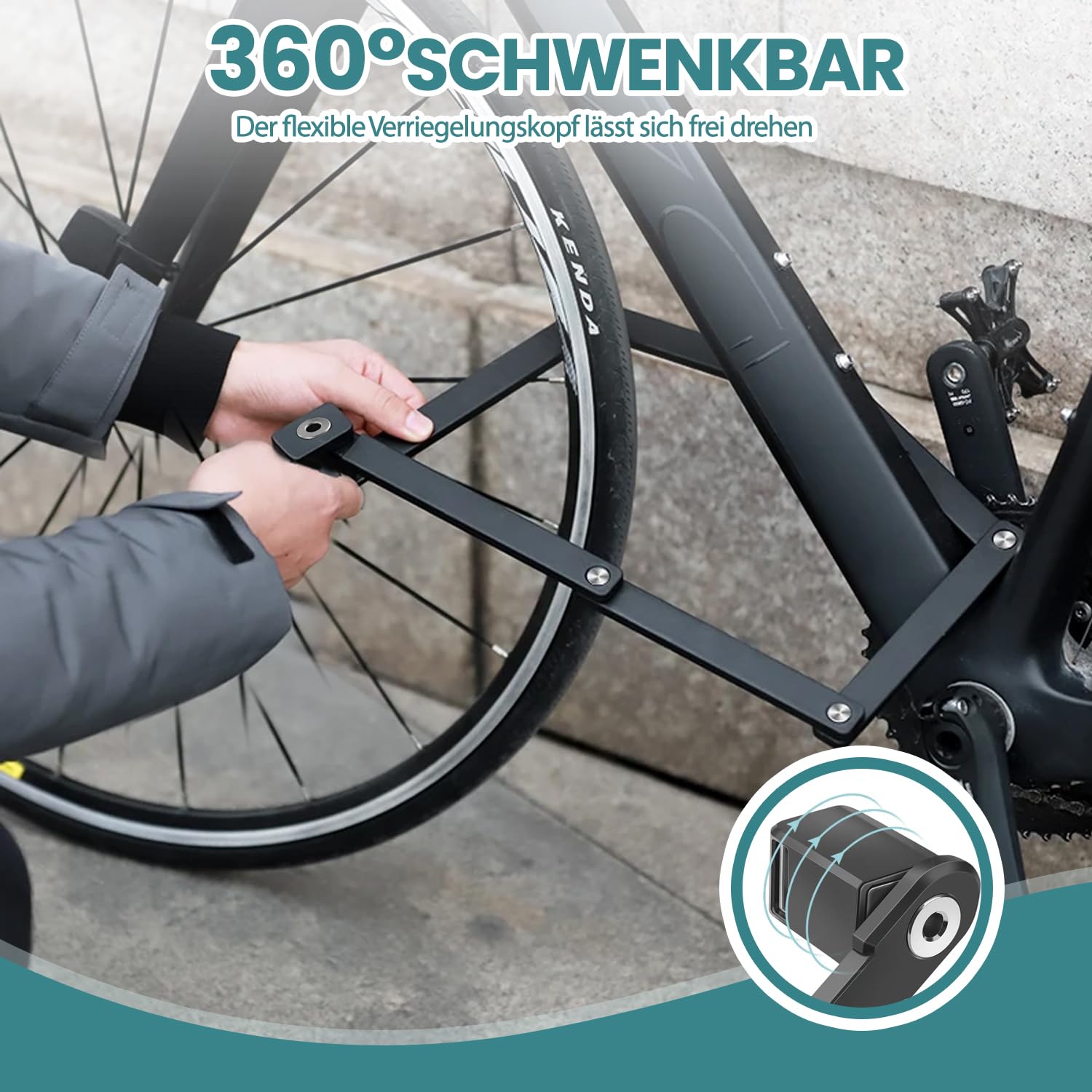 Vexloria Fermo a Catena Pieghevole per Bicicletta | Sicurezza Antifurto Alta | Acciaio Indurito | Lunghezza 86 cm | Con Supporto | Per Bicicletta, E-Bike e Moto