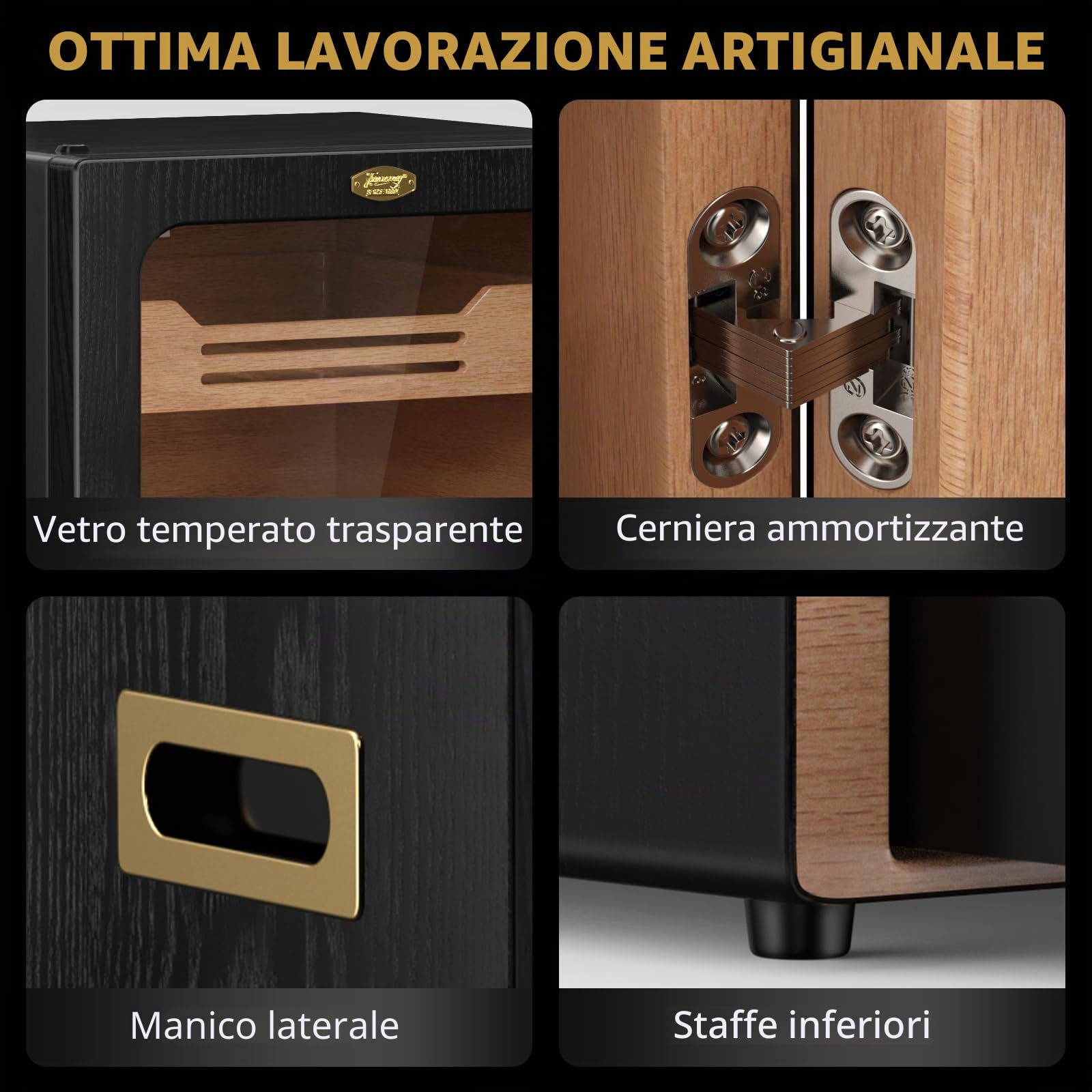 Tesonway Umidificatore per sigari, con sistema di controllo della luce, con ripiani in legno di cedro spagnolo, igrometro, 3 umidificatori e cassetto per accessori per sigari, regalo per la festa del