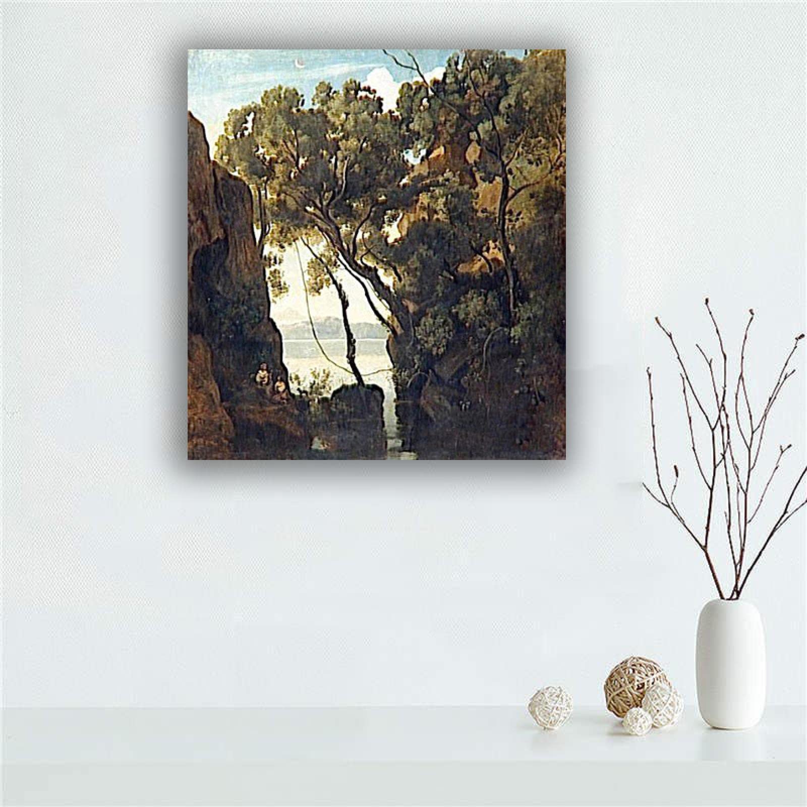 ZHPLIX Jean-Baptiste-Camille Corot Impresiones artísticas Reproducciones de cuadros famosos Impresiones en lienzo giclée Le lac de Nemi 70x77cm Enmarcado