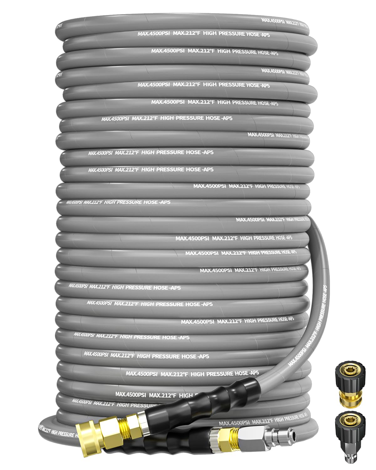 Photo 1 of KARHDIR Pressure Washer Hose 150FT 3/8" for Cold and Hot Water 212°F, with Swivel Quick Connect, 4500PSI Kink Resistant Grade Steel Wire Braided, Power Washer Hose With 2pcs M22-14mm Adapter