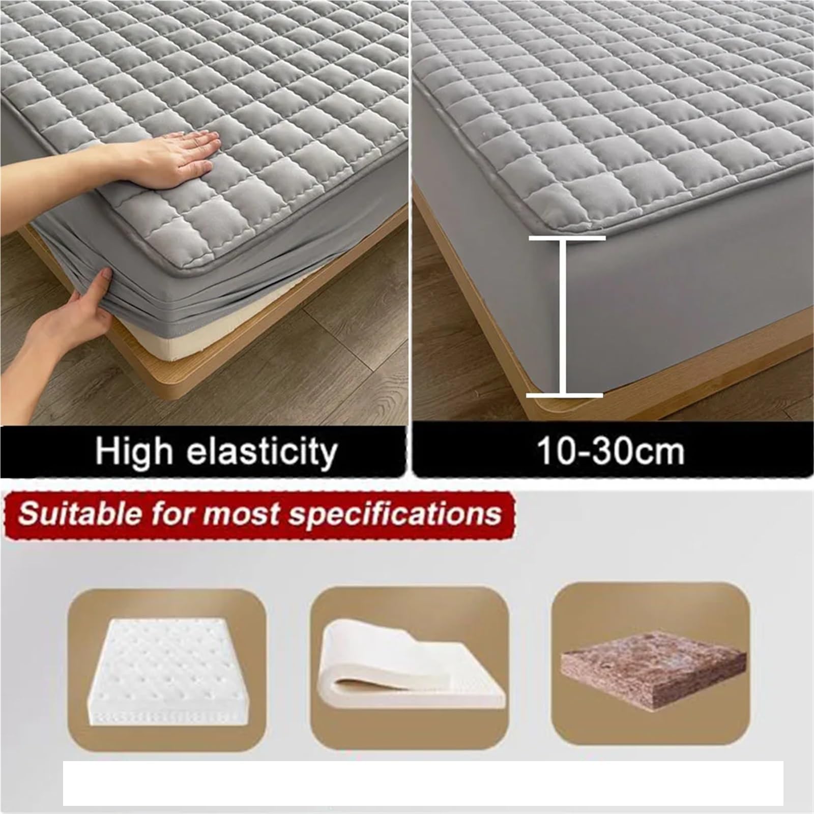 Funda de colchón Impermeable, Funda, sábana Individual, Varios tamaños, Suave y Transpirable (sin Almohada) para ColchóN(Light Gray,120x200cm)