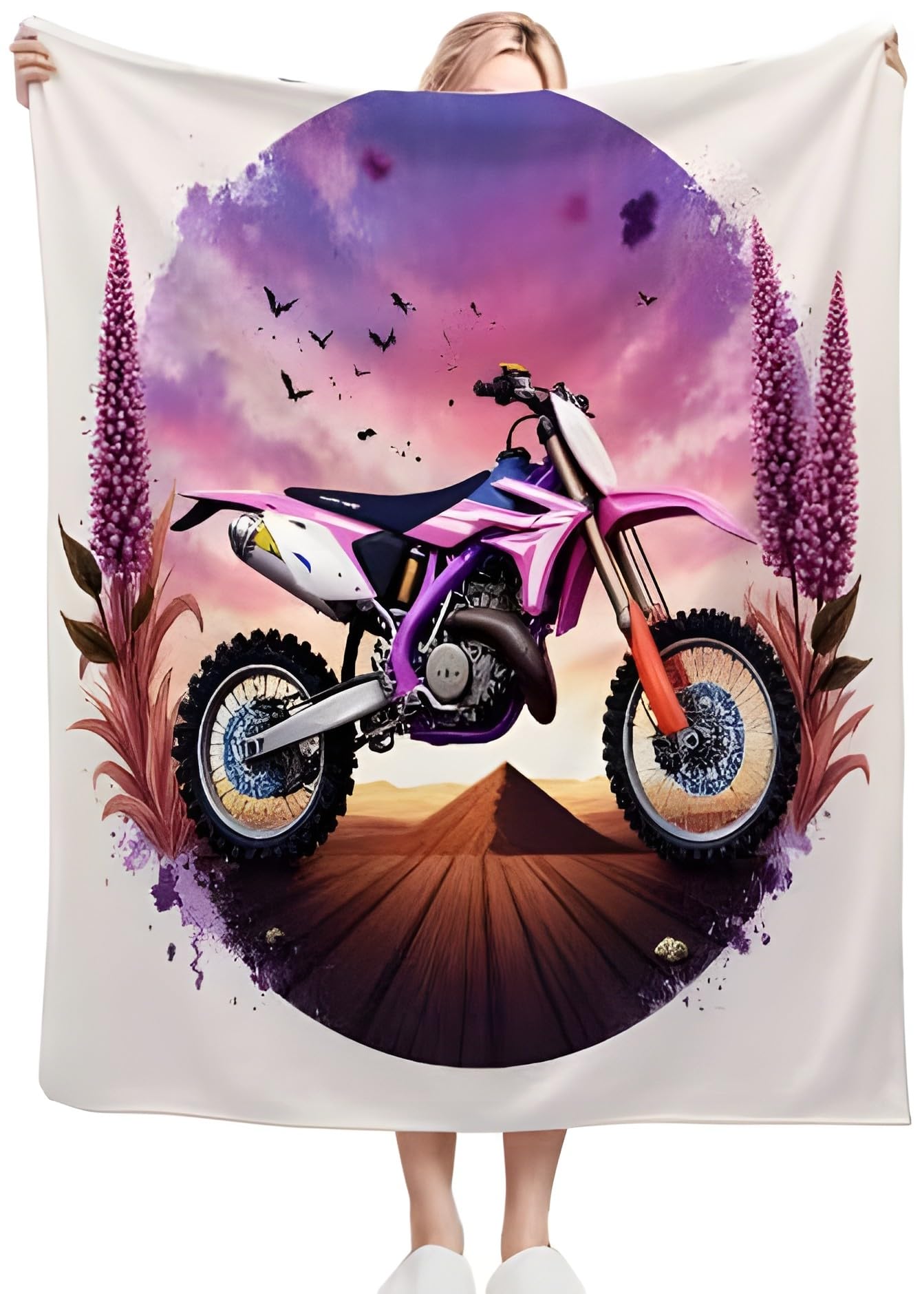 Przytulny koc na motocykl terenowy, styl offroadowy, koc polarowy z mikrofibry, przytulny, nadaje się do salonu i sypialni, dekoracja domu, 220 x 240 cm