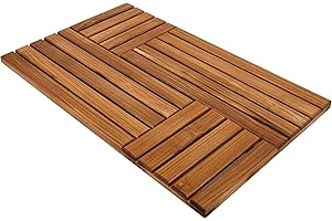 Utoplike 31.8 x 20 Inch Teak Wood Bath Mat for Bathroom