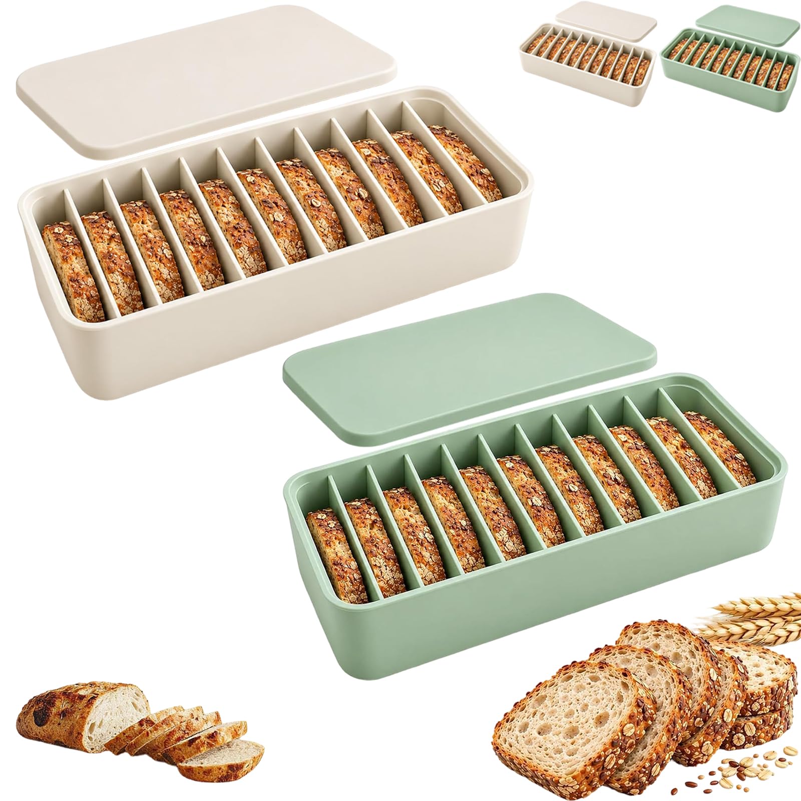 11-Slot Silicone Bread Freezer Box, Keep Sourdough Slices Separate (All)